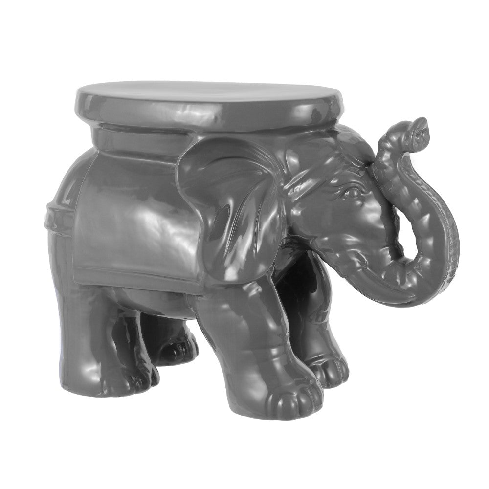 14.2 Inch White Elephant Ceramic Garden Stool - Outdoor Patio Decor, Side Table, Plant Stand for Home & Garden Use
