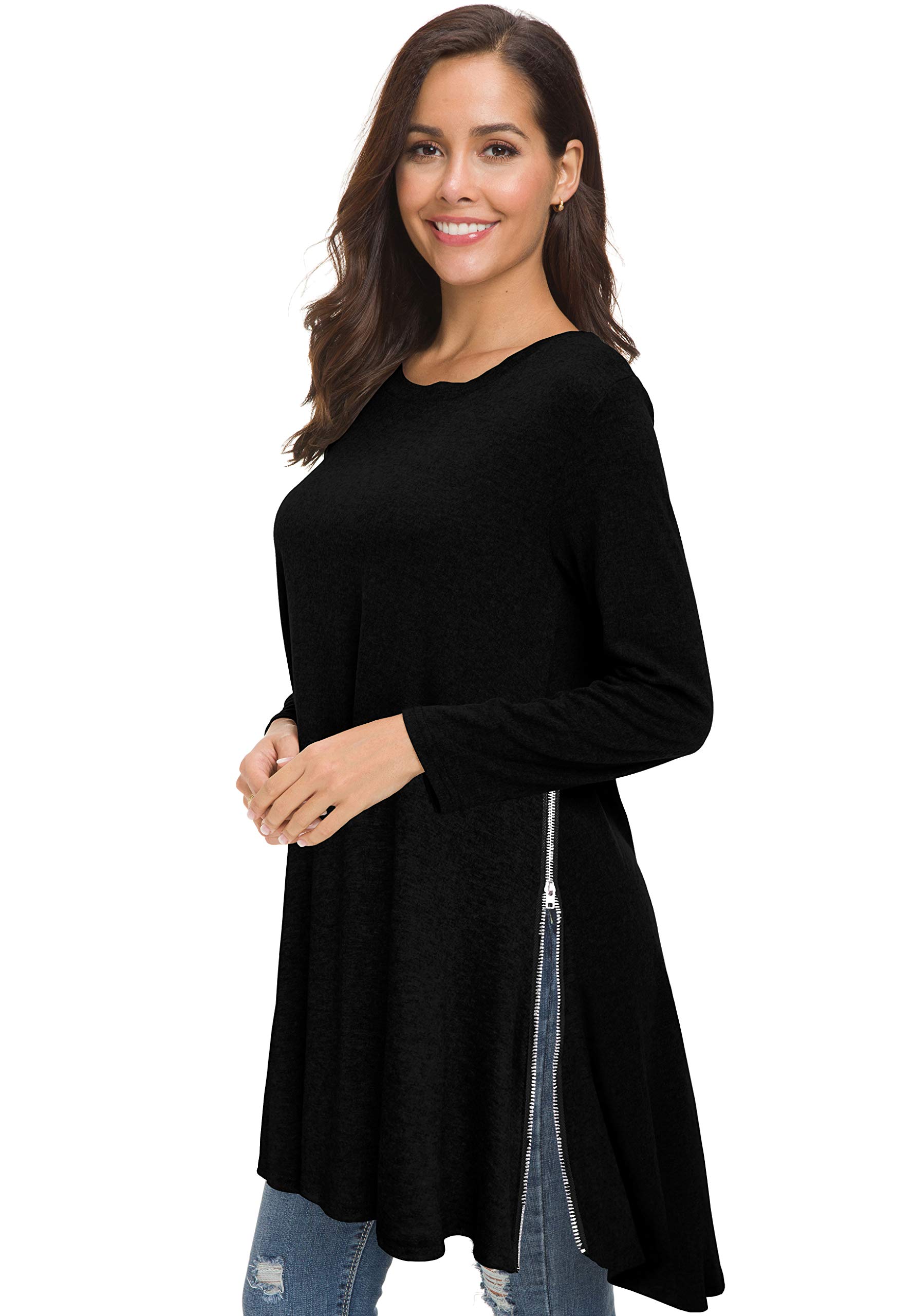 Afibi Women's Long Sleeve Tunic Top with Side Split - Loose Fit Casual Blouse for Leggings | Perfect for Yoga, Workouts & Everyday Wear