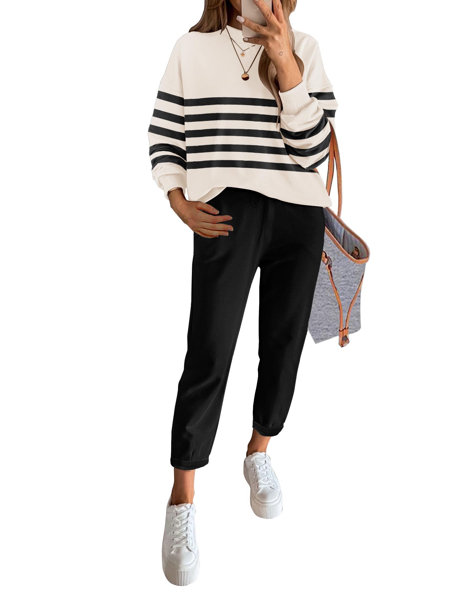 ETCYY Women's 2-Piece Sweater Set - Cozy Knit Sweater Top & Soft Sweatpants Lounge Outfit for Casual Wear, Home & Travel