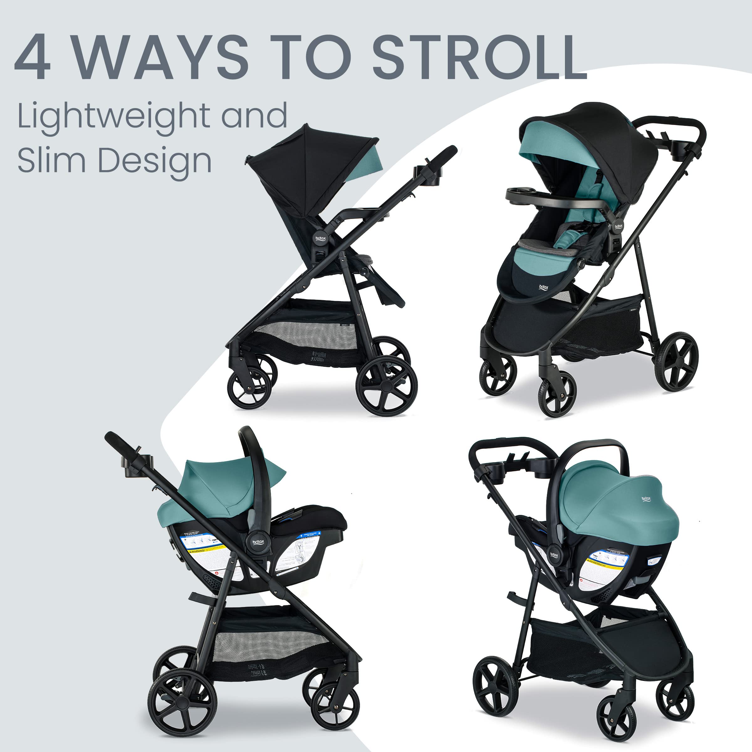 Britax Willow Brook S+ Baby Travel System - Infant Car Seat & Stroller Combo with Alpine Base | ClickTight Safety Technology | SafeWash Insert & Cover in Jade Onyx | Perfect for Newborns, Shopping & Family Outings