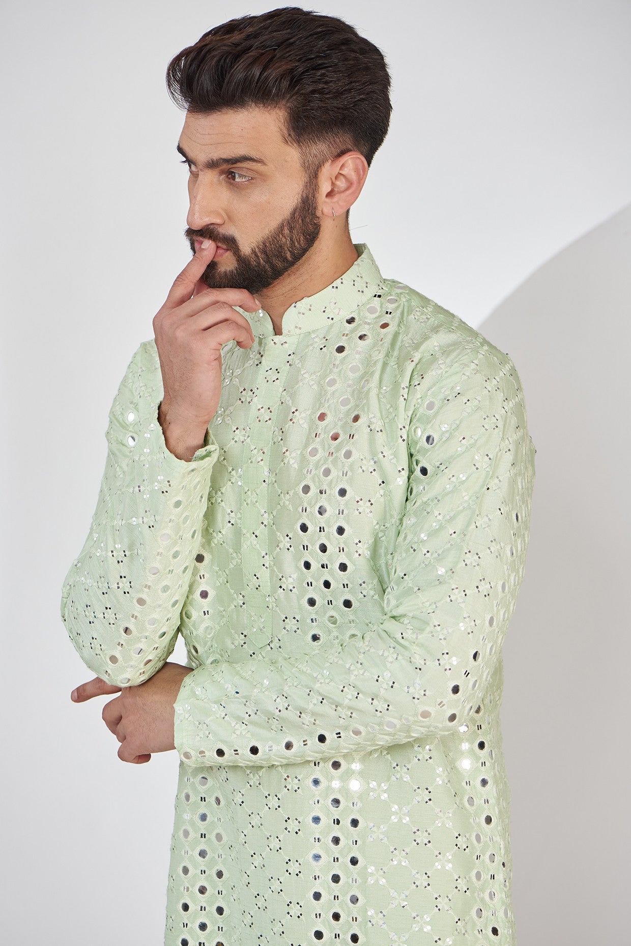 Pastel Green Mirrorwork Kurta for Women - Embroidered Indian Tunic Top - Boho Ethnic Wear for Festivals & Parties