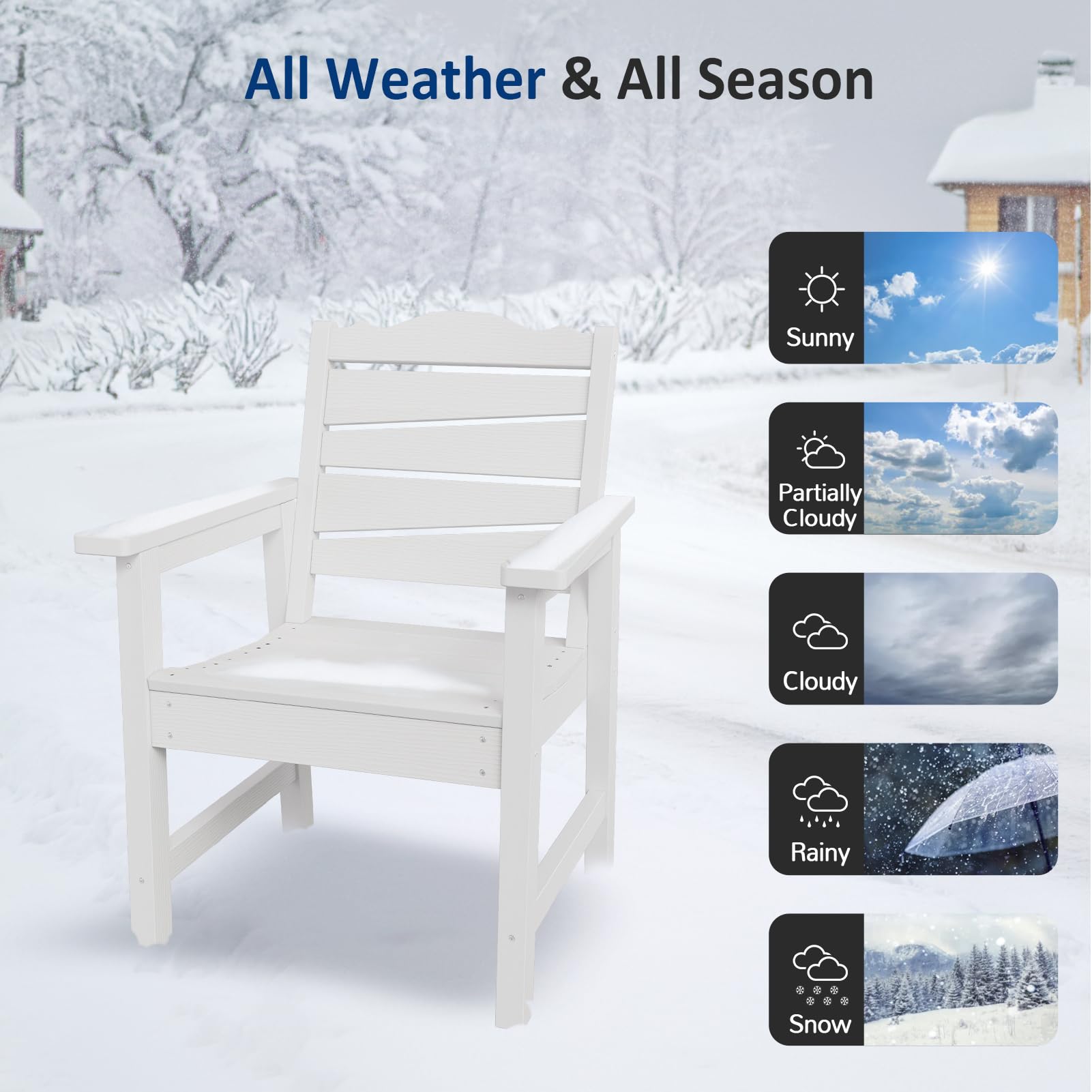 **Weatherproof Poly Lumber Patio Chair - Ergonomic Curved Seat, 400lbs Capacity - Outdoor Dining Chairs for Garden, Porch, Lawn & Backyard (White) - Perfect for Relaxing, Entertaining & Outdoor Dining**