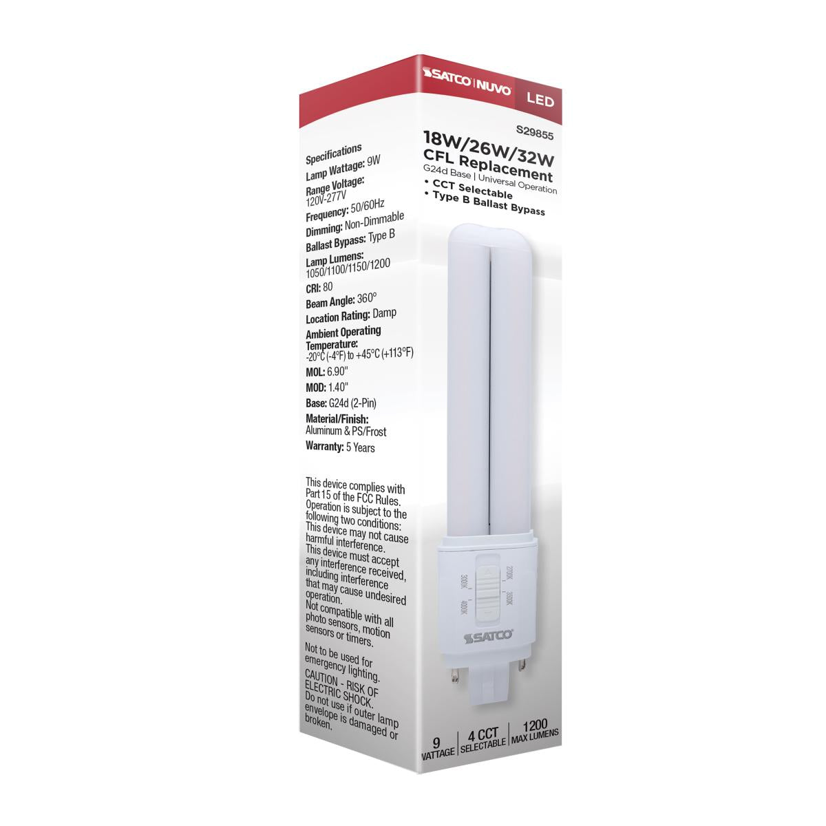 2 Pin PL LED Lamp - 9W, 1200 Lumens, Ballast Bypass, 2700K|3000K|3500K|4000K Color Temperature, G24d Base - Energy Saving Replacement for Fluorescent Lights in Kitchens, Garages & Offices