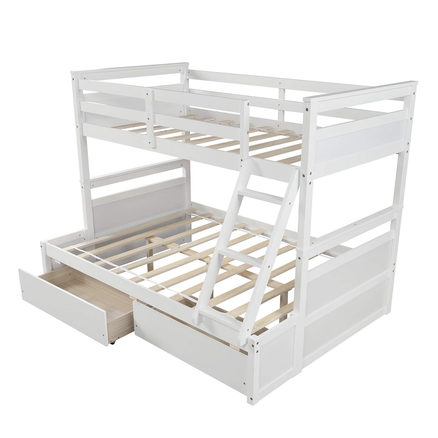 Twin Over Full Bunk Bed with Storage Drawers - Solid Wood Bunk Bed Frame, No Box Spring Needed, White | Space-Saving Kids & Guest Room Solution for Small Apartments & Dorm Rooms