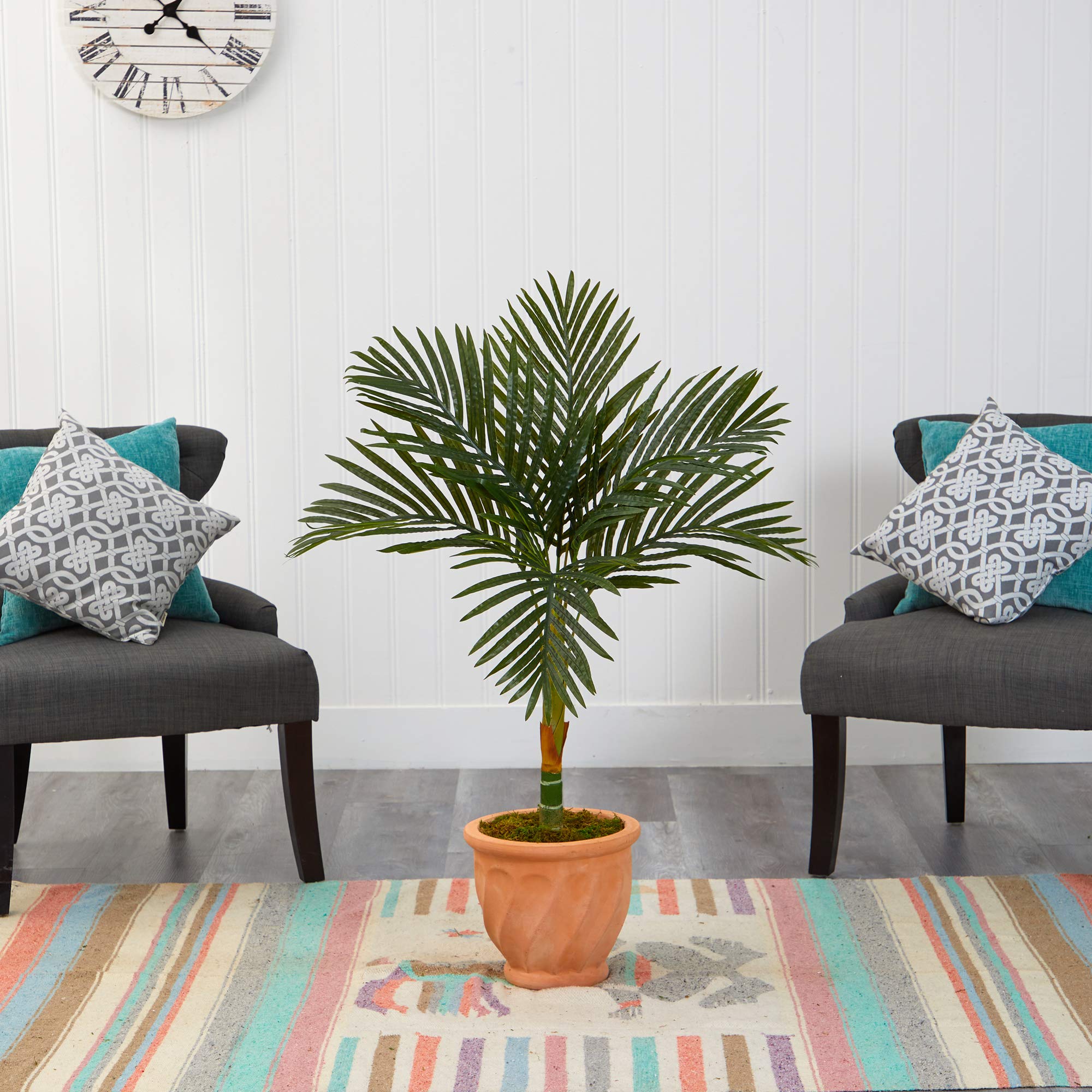 Nearly Natural 3.5ft Golden Cane Artificial Palm Tree in Terra Cotta Planter - Lifelike Indoor Tropical Decor for Home, Office, or Patio