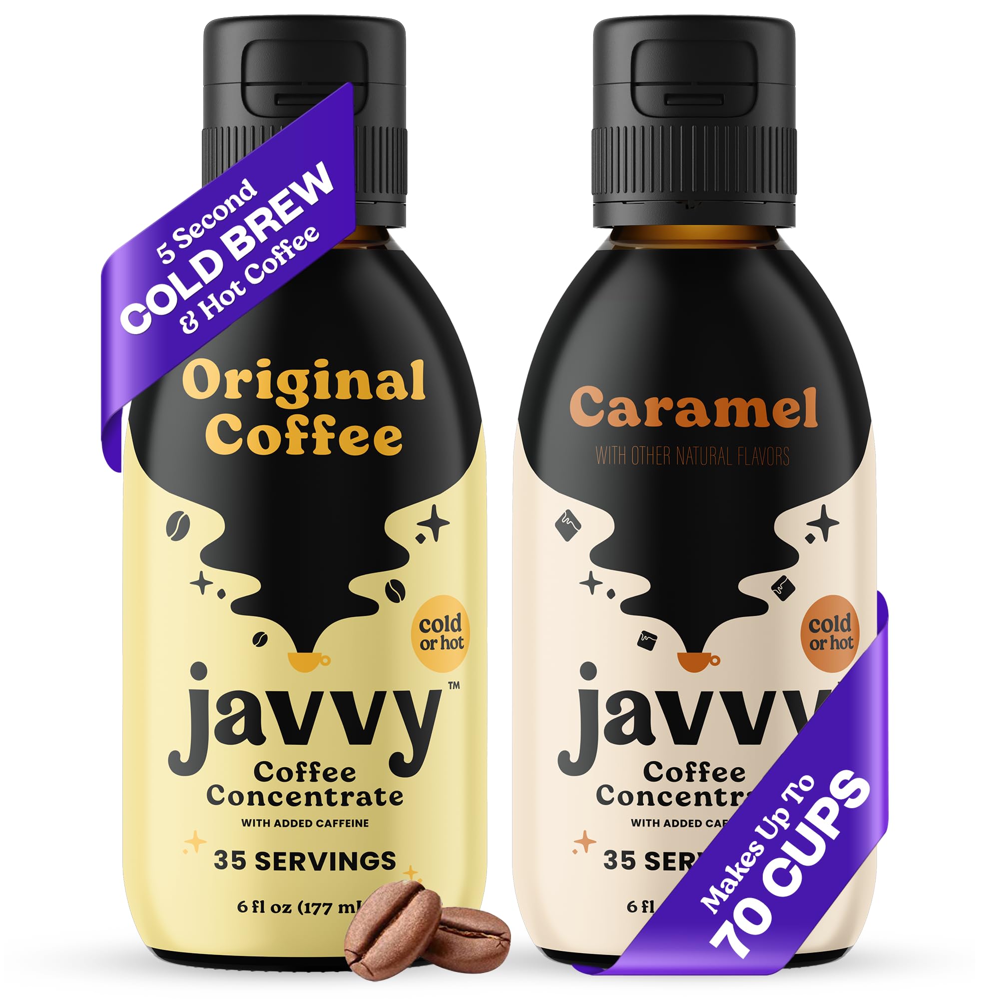 Javvy Coffee Concentrate - Premium Cold Brew Coffee for Hot & Iced Drinks | Original & Caramel Flavors | Perfect for Home, Office & Travel | Instant Coffee Solution for Busy Lifestyles