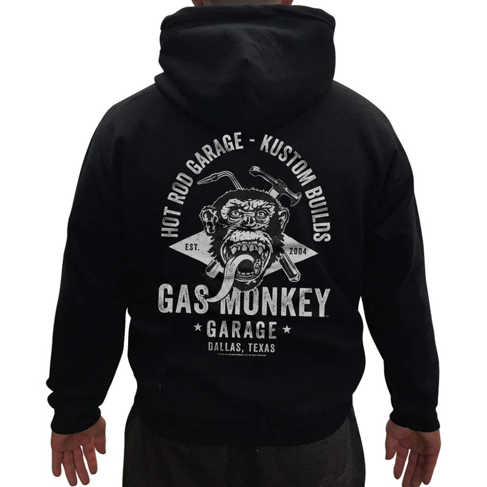 **Gas Monkey Garage Officially Licensed Big & Tall Hoodie - Torch & Hammer Design, Black | Comfortable & Durable for Work, Casual Wear & Car Enthusiasts**
