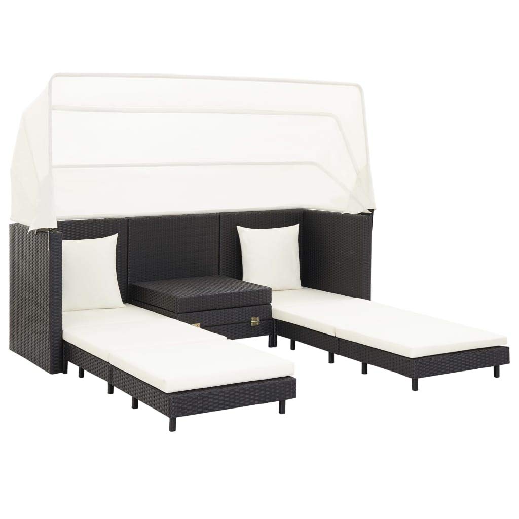 All-Weather Outdoor Sectional Sofa Set - 3-Piece Extendable Patio Furniture with Poly Rattan Roof - Black - Perfect for Deck, Poolside, Backyard & Porch Relaxation