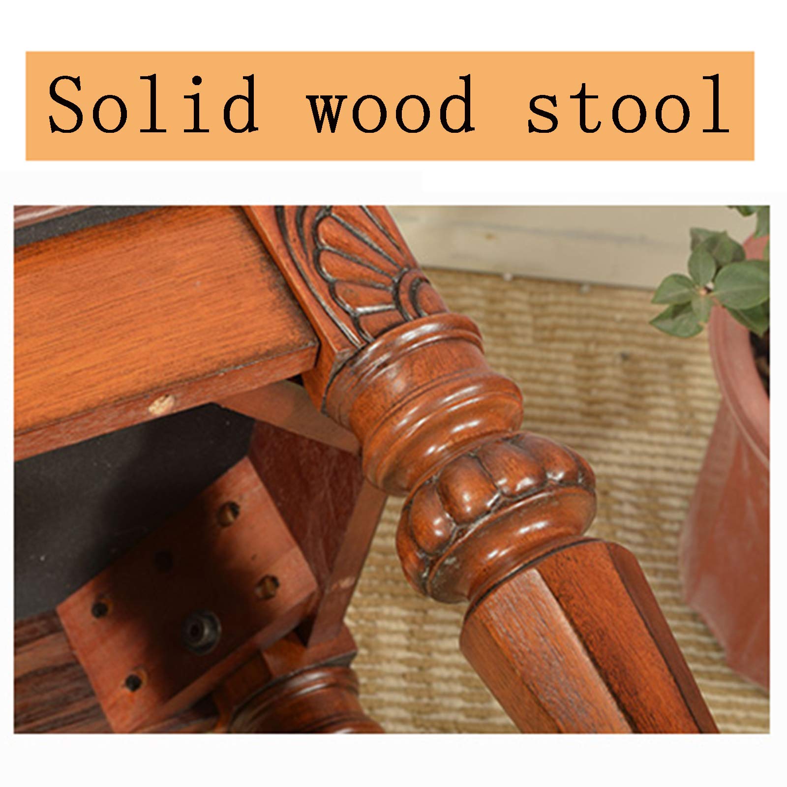 Wood Vanity Stool with PU Padded Seat - Makeup Chair for Dressing Room & Bedroom
