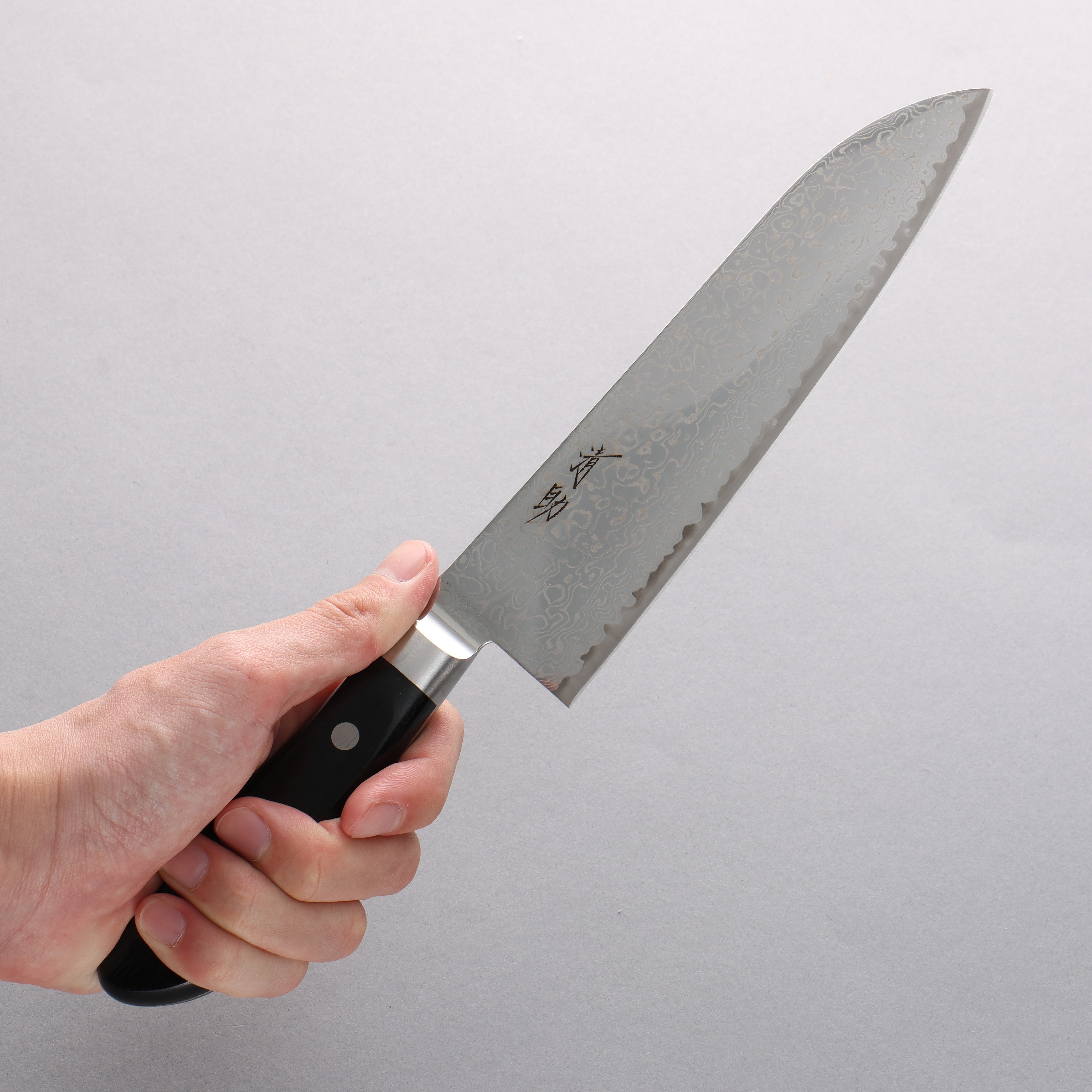 Premium AUS10 Damascus Santoku Knife 180mm - Mirrored Finish, Black Pakka Wood Handle - Japanese Kitchen Knife for Professional Chefs & Home Cooking - Perfect for Slicing, Dicing & Chopping Vegetables, Meat & Fish