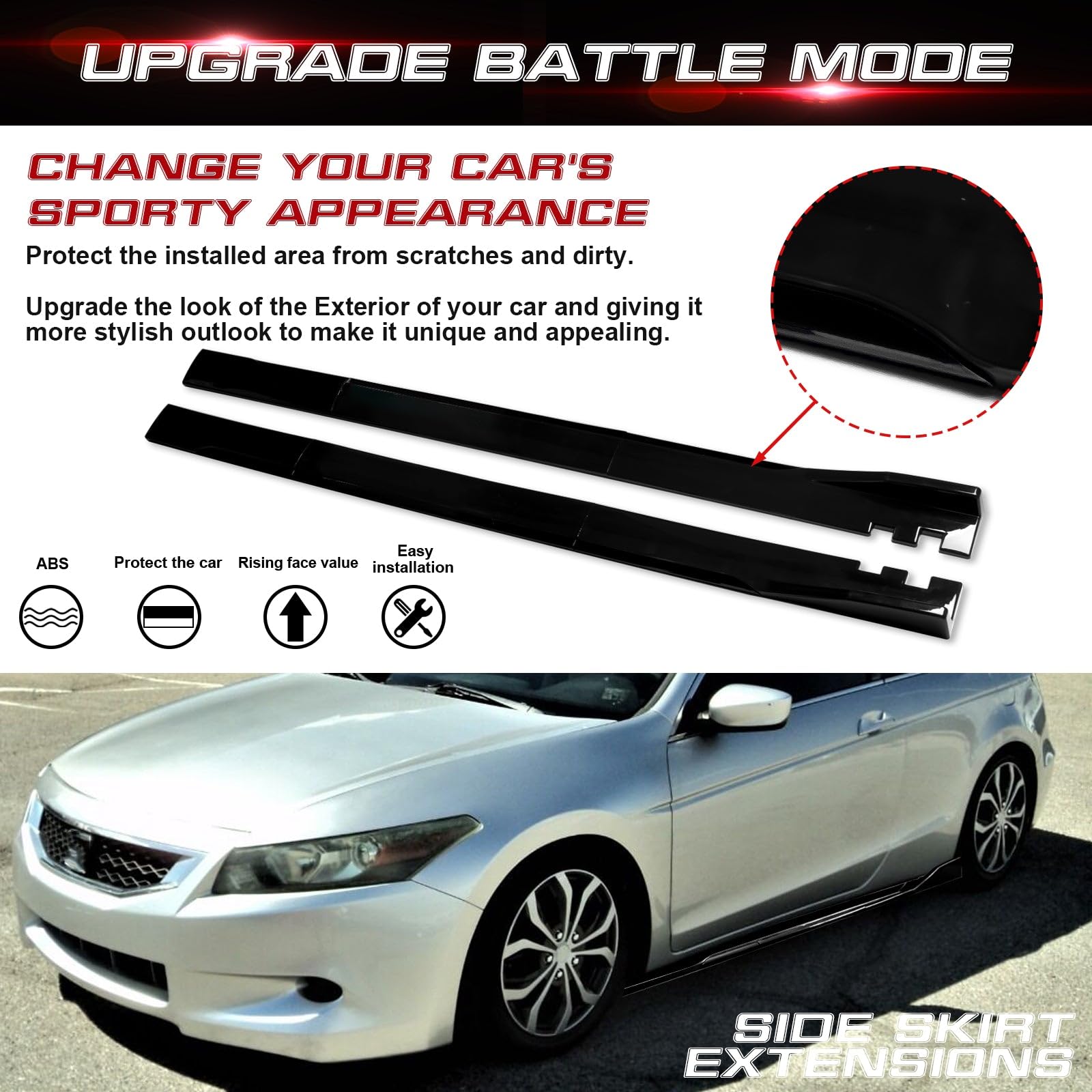 Universal Fit Car Side Skirts - Rocker Panel Protector with Splitter Winglets & Diffuser | Durable Bottom Line Extension Body Kit for Enhanced Style & Protection | Perfect for Street Racing, Car Shows & Daily Driving
