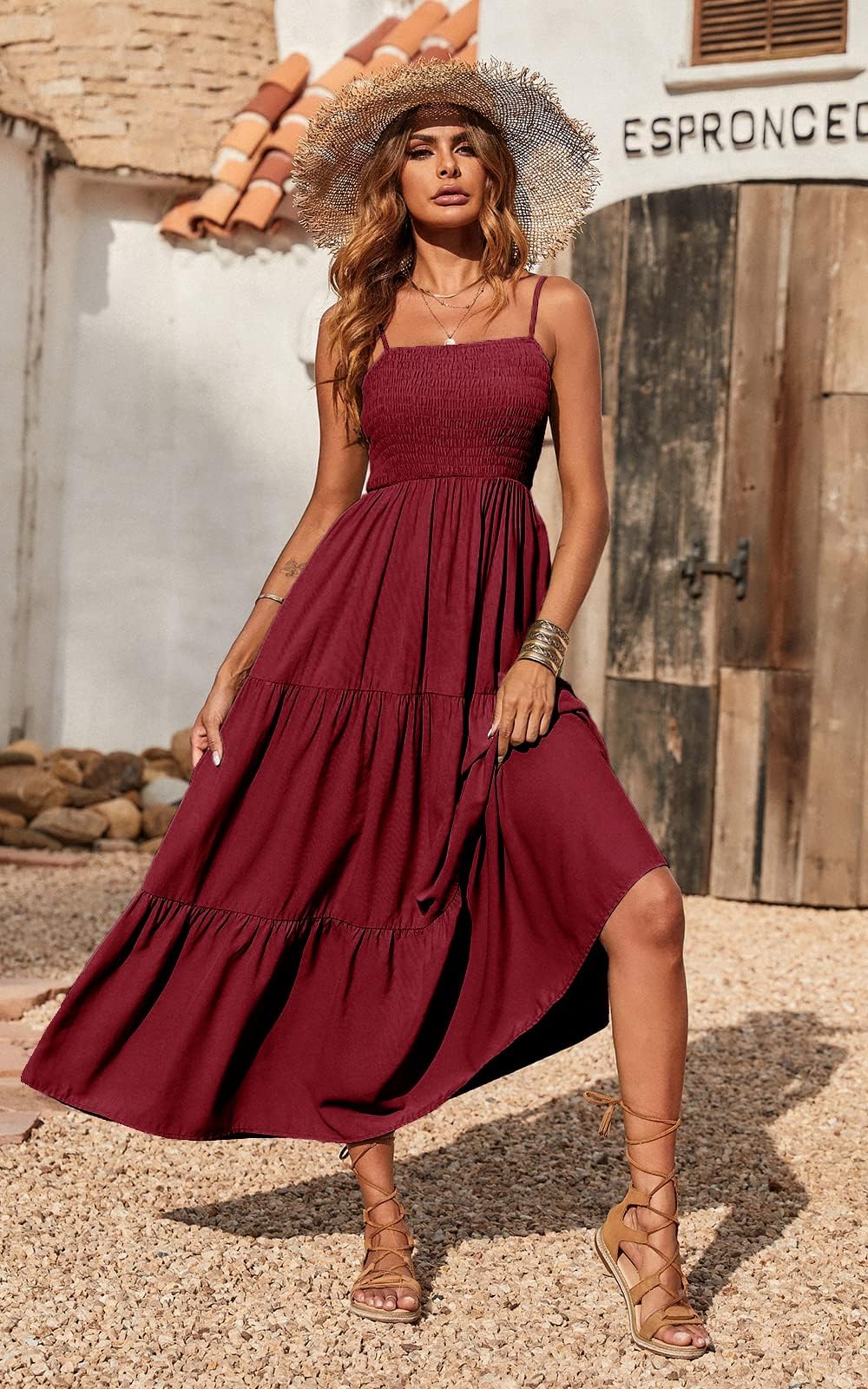 PRETTYGARDEN Women's Summer Maxi Dress 2025 - Casual Boho Sleeveless Spaghetti Strap Smocked Tiered Long Beach Sundress | Perfect for Beach Vacations, Date Nights & Summer Parties