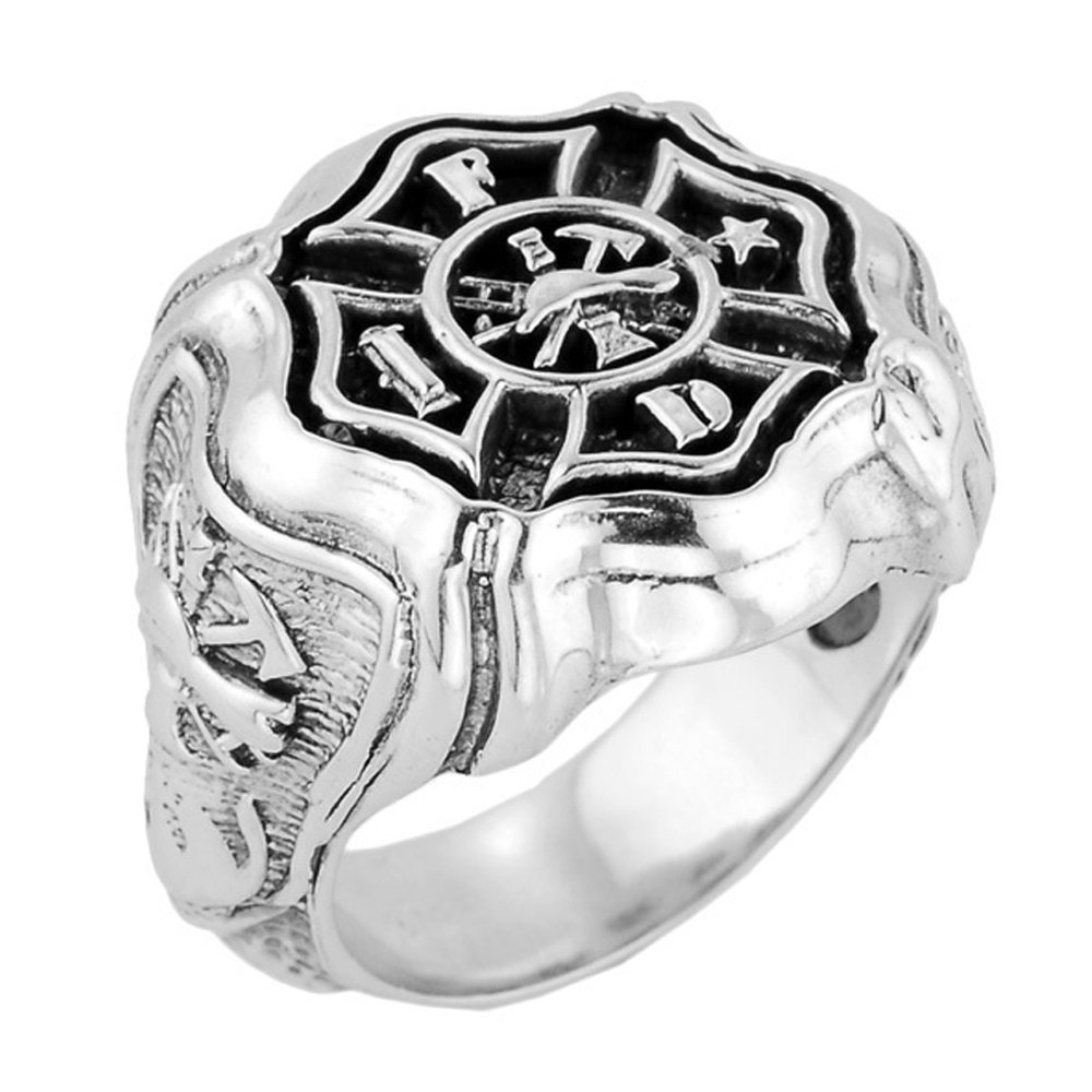 American Heroes Men's 925 Sterling Silver Maltese Cross Firefighter Ring - Symbol of Bravery & Service - Perfect Gift for Firefighters, First Responders, and Heroes in Your Life