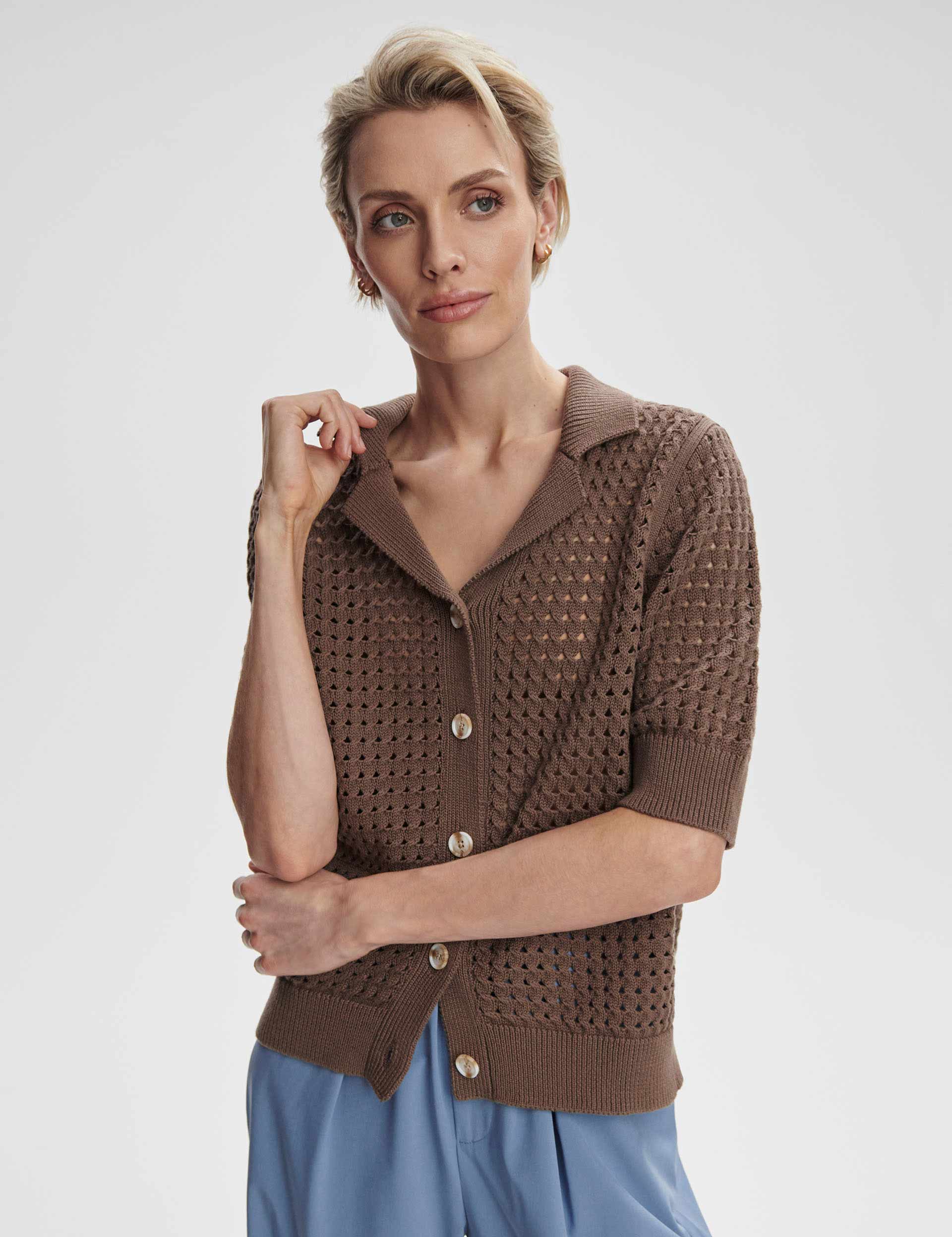 Ellie Knit Shirt Women's Casual Long Sleeve T-Shirt Chocolate Chip Color for Fall Winter Outfits | Office Wear & Weekend Comfort