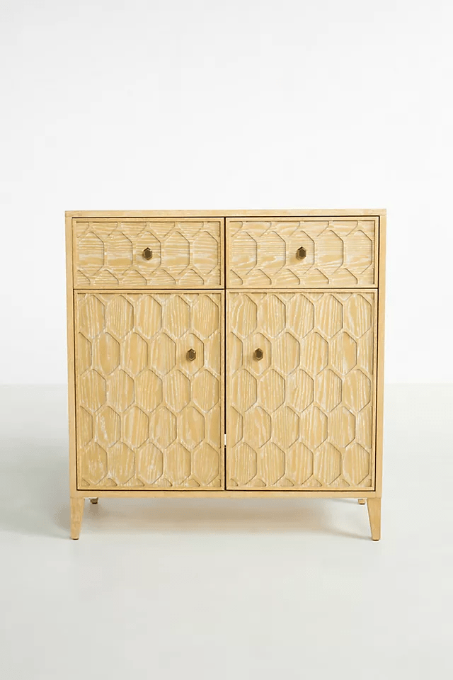 Hand Carved Textured Trellis Entryway Cabinet - Solid Wood Storage Furniture for Hallway, Foyer & Living Room Organization | Rustic Home Decor