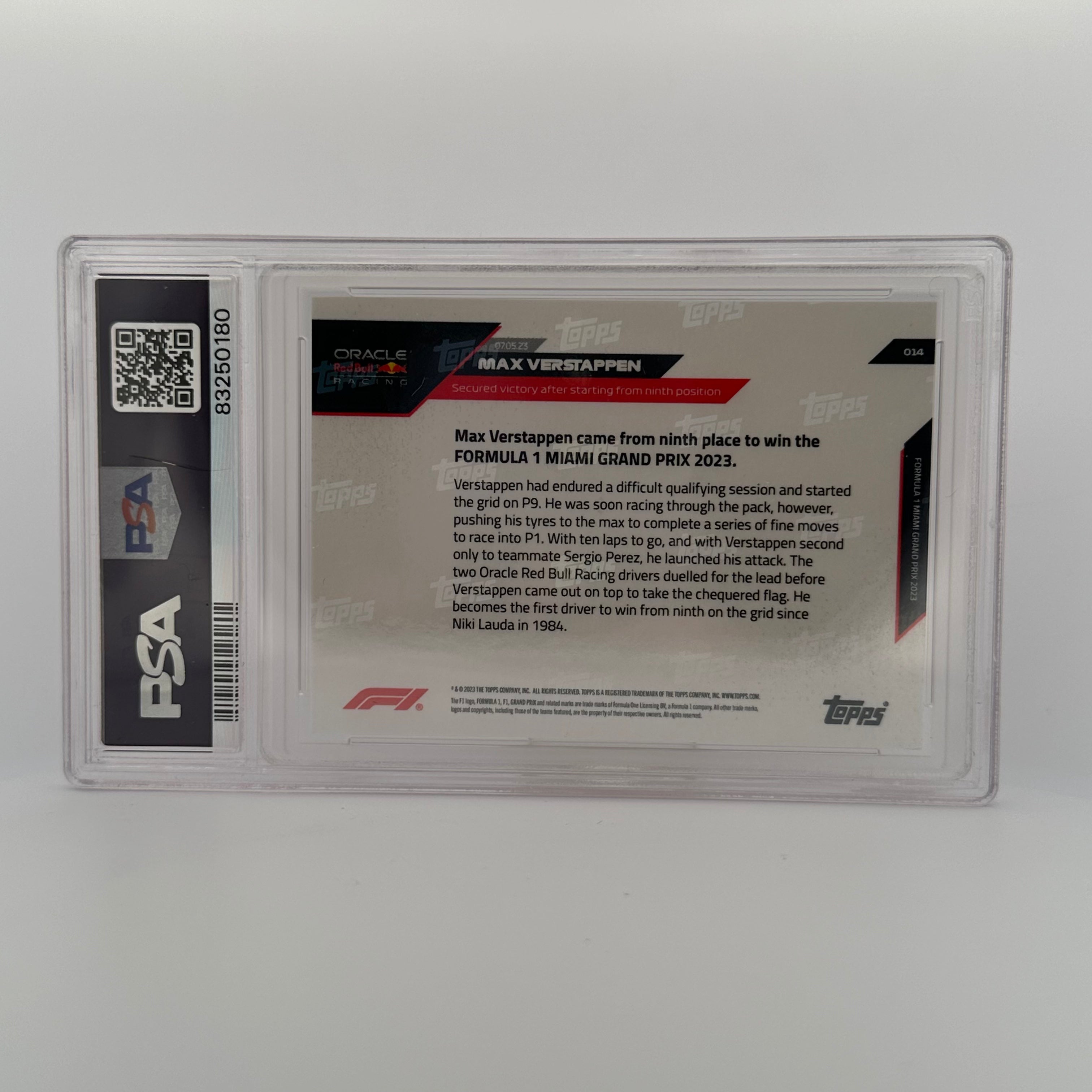 PSA 9 Graded Max Verstappen #14 Red Bull Racing 48/99 - Rare Collectible Trading Card for F1 Fans & Sports Memorabilia Enthusiasts
