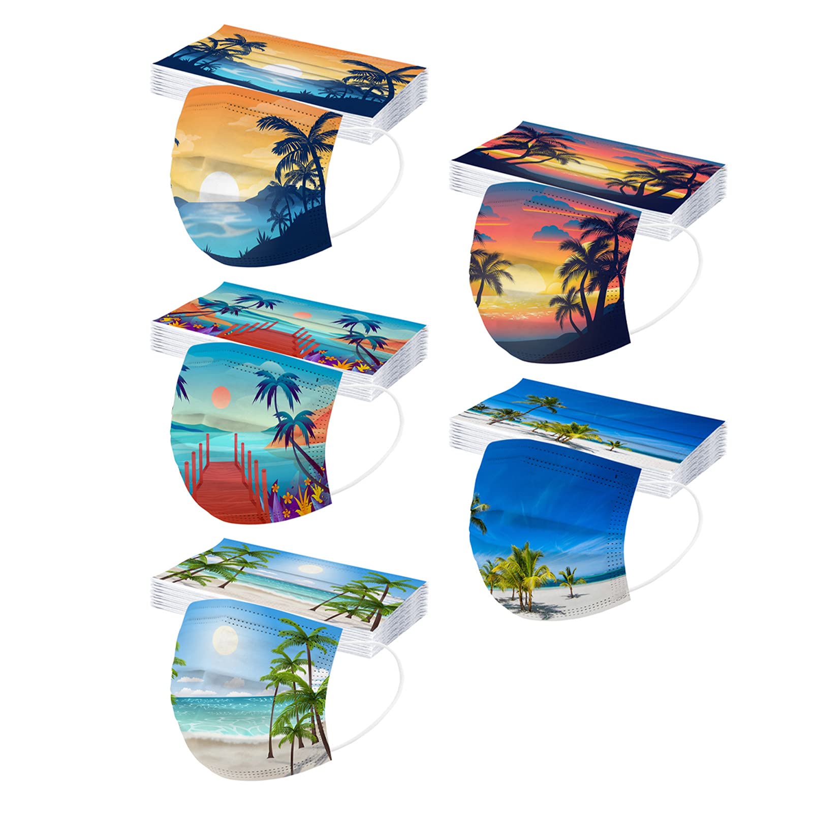 50 Pack Disposable Summer Face Masks for Adults - 3-Ply Printed Designer Masks with Nose Wire for Outdoor, Party & Travel Protection | Hawaii Vacation, Beach & Holiday Use