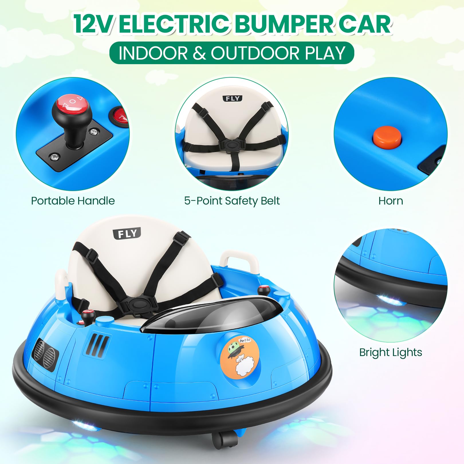Hikole Electric Bumper Car for Kids - Remote Control Ride-On Toy with Flashing LED Lights, 360° Spin & Safety Belt | Perfect Birthday Gift for Boys & Girls (Blue) | Indoor/Outdoor Play, Backyard Fun, Birthday Parties & Family Entertainment