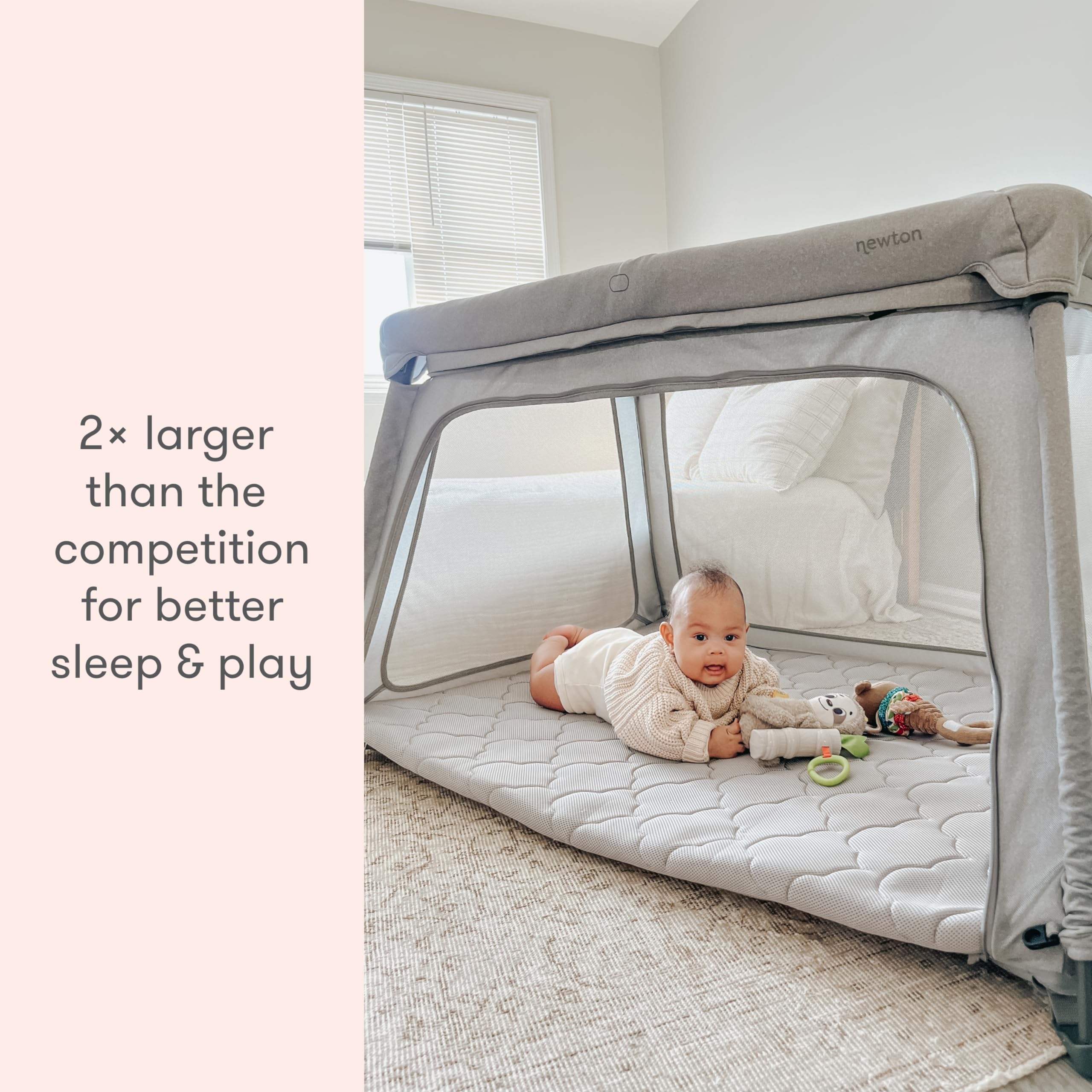 Newton Baby Travel Crib & Play Yard - 2023 Model | 100% Breathable Washable Portable Playpen | Largest Baby Playard with Travel Bag & Sheet | Bassinet Option | Perfect for Travel, Nursery & Indoor Playtime