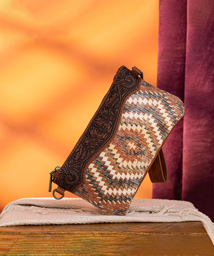 Montana West Sequined Aztec Mini Crossbody Purse for Women | Stylish Boho Handbag with Rhinestone Details | Perfect for Parties, Travel & Everyday Use