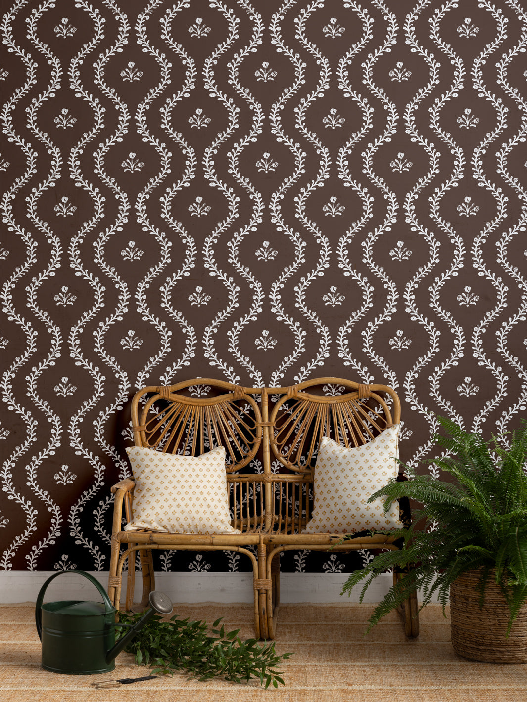 Bennett Vine Wallpaper by Sugar Paper - Elegant Coffee-Themed Design for Home & Office Decor