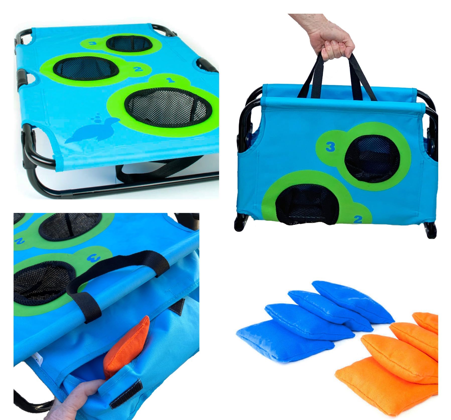 Seaturtle Sports Ultra Portable Cornhole Bean Bag Toss Game Set - Outdoor Lawn Backyard Tailgate Party & Beach Picnic Fun for Adults & Kids