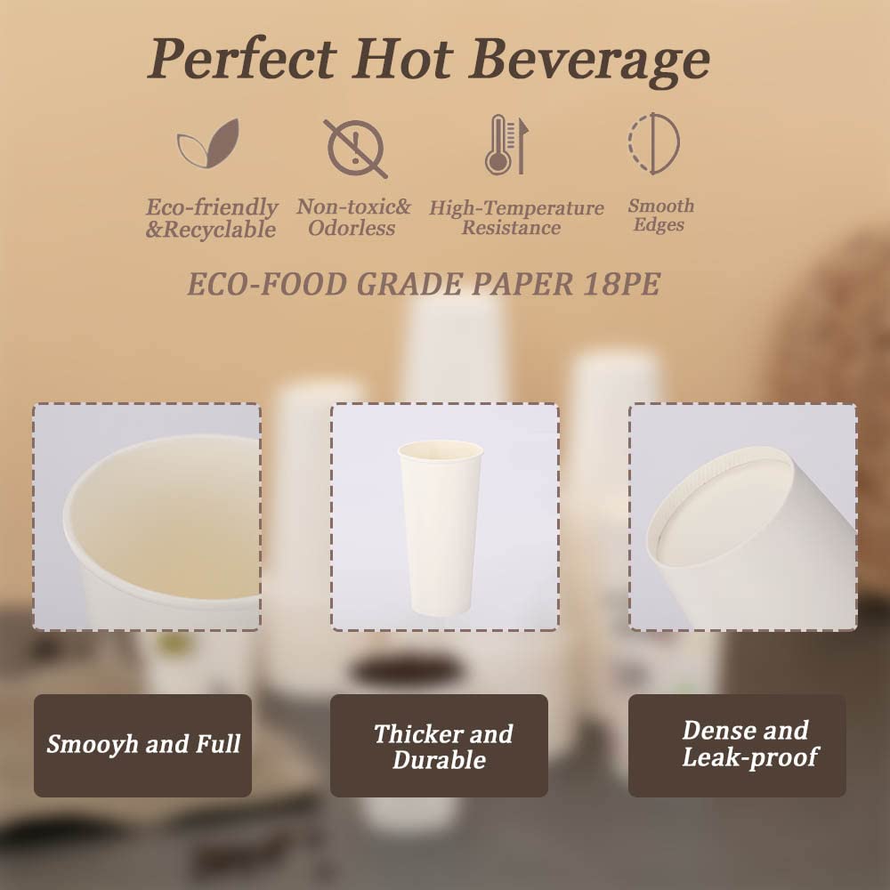 Lamosi 300 Pack 8 oz Disposable Paper Cups - White Hot & Cold Beverage Drinking Cups for Coffee, Tea, Juice, Water - Ideal for Office, Party, Home, Travel & Outdoor Events