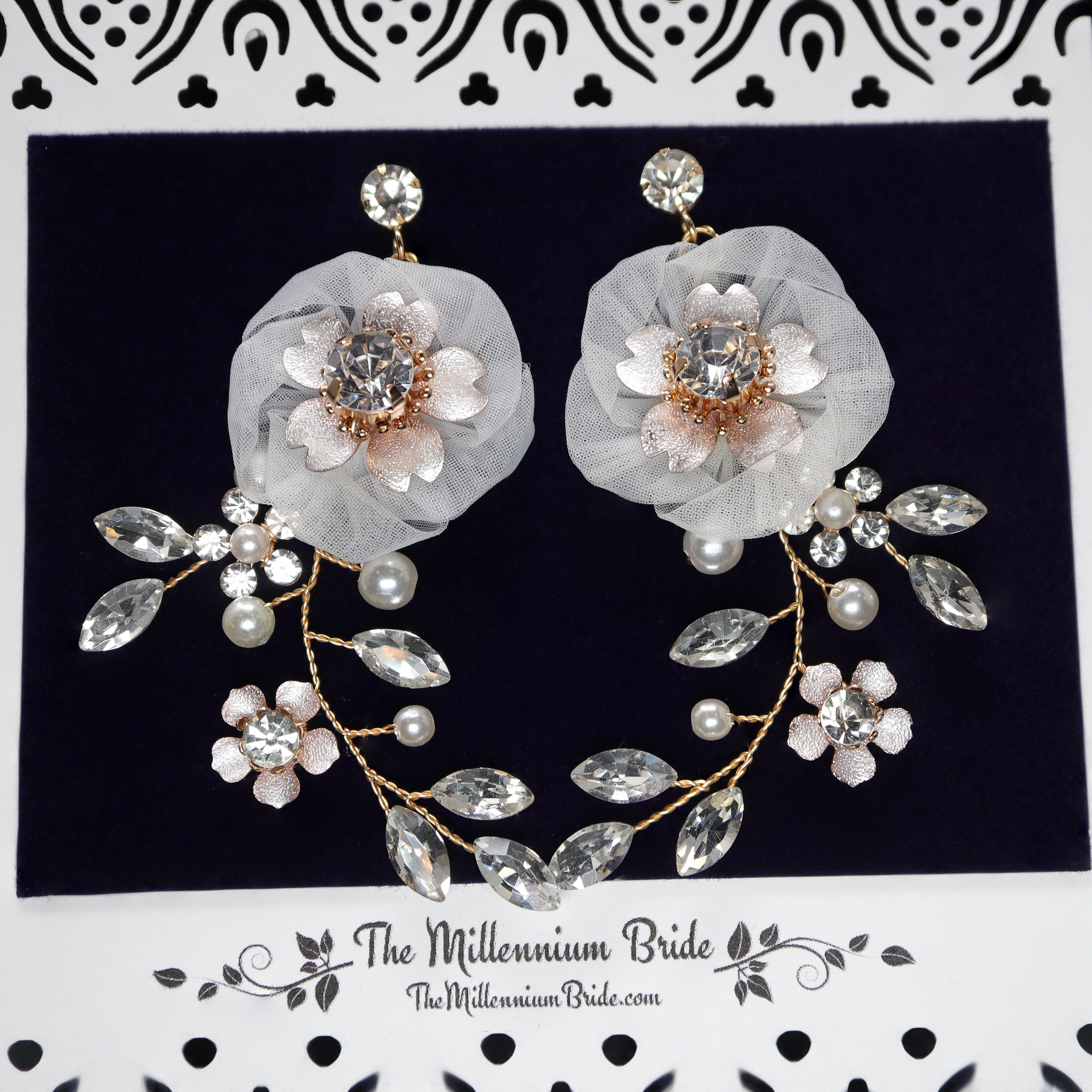 Swarovski Crystal Flower Petals Rhinestone Earrings - Long Bridal Jewelry for Weddings, Prom & Special Occasions | Elegant Statement Earrings with CZ Stones