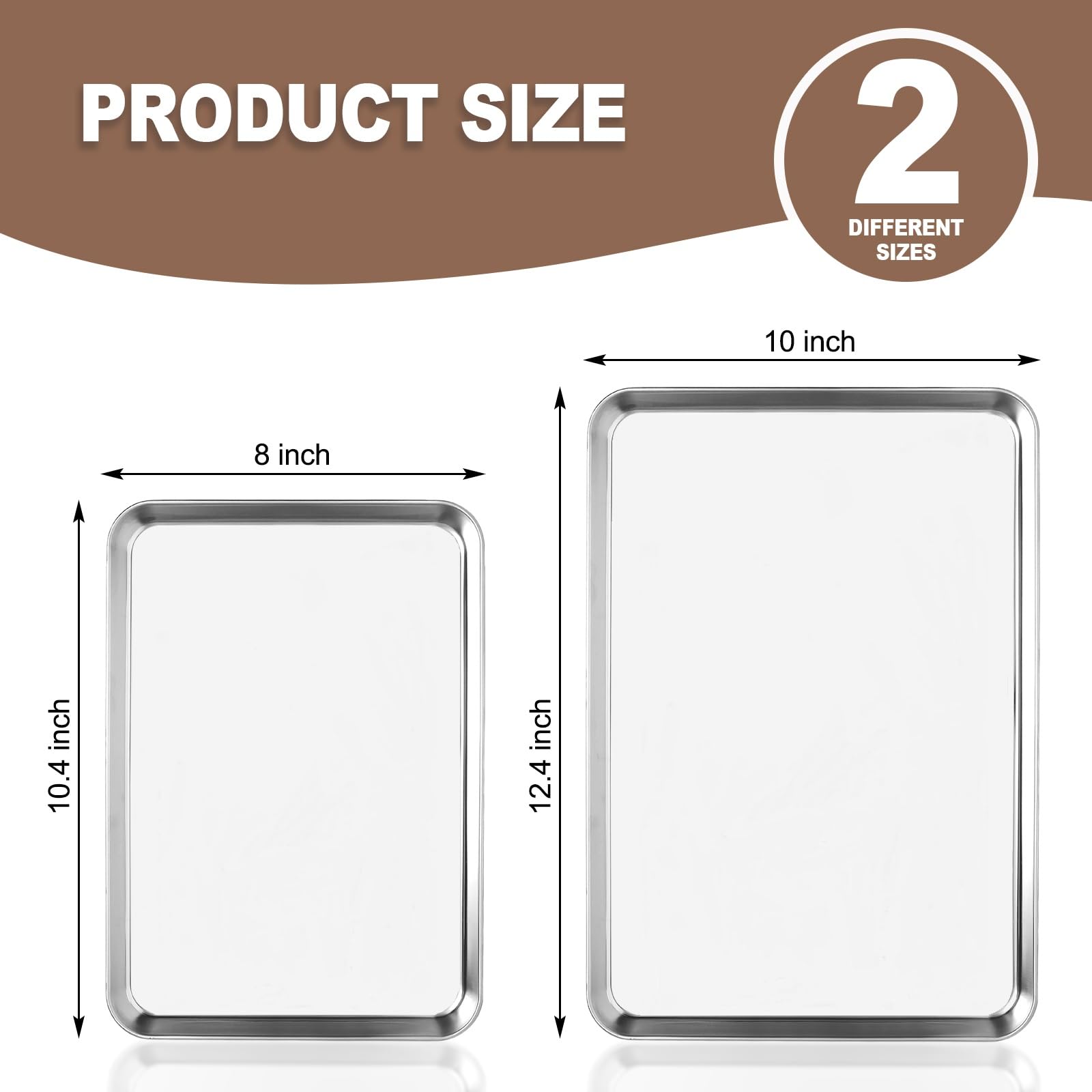 Premium Stainless Steel Cookie Baking Sheets Set - 12 Inch & 10 Inch Nonstick Baking Pans for Oven, Toaster Oven - Dishwasher Safe, Rust Resistant with Mirror Finish - Perfect for Cookies, Pastries, Roasting Veggies & Family Baking