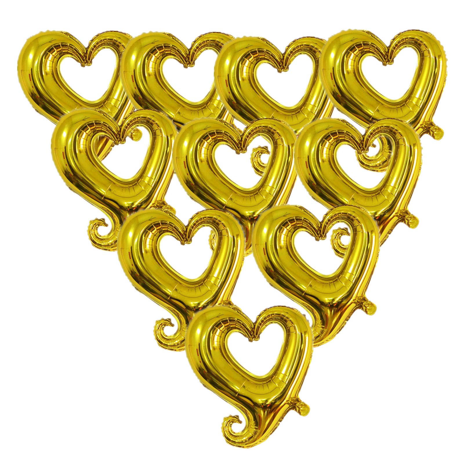 Soochat 10-Pack Gold Heart Balloons - Mylar Foil Love Balloons for Valentine's Day, Wedding, Anniversary & Romantic Party Decorations - Perfect for Proposals, Bridal Showers & Birthday Celebrations