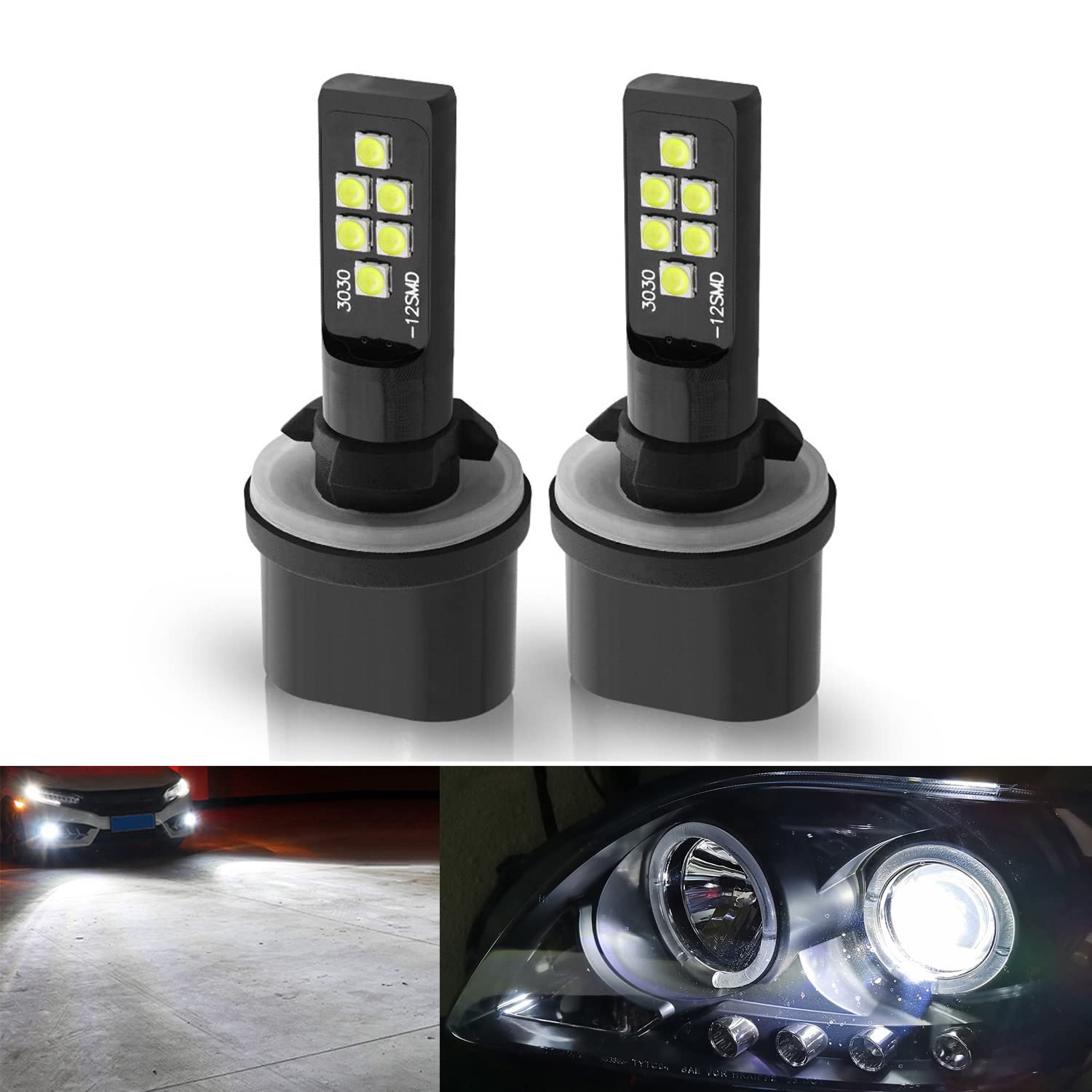 SOCAL-LED 2-Pack 880 893 899 LED Fog Light Bulbs - 3030 SMD Super Bright Cool White DRL Daytime Running Lights for Cars, Trucks, SUVs | Enhanced Visibility & Safety in Foggy or Low Light Conditions
