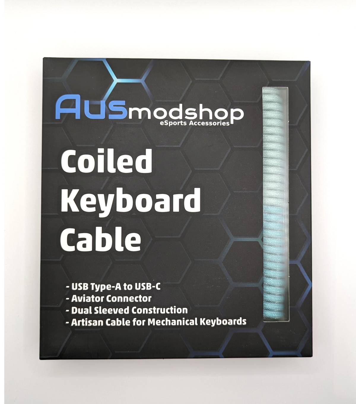 Ausmodshop Premium Coiled USB Keyboard Cable - Ocean Blue | Durable Aviator Connector for Mechanical Keyboards | Perfect for Gaming, Office & Home Workspace Setup