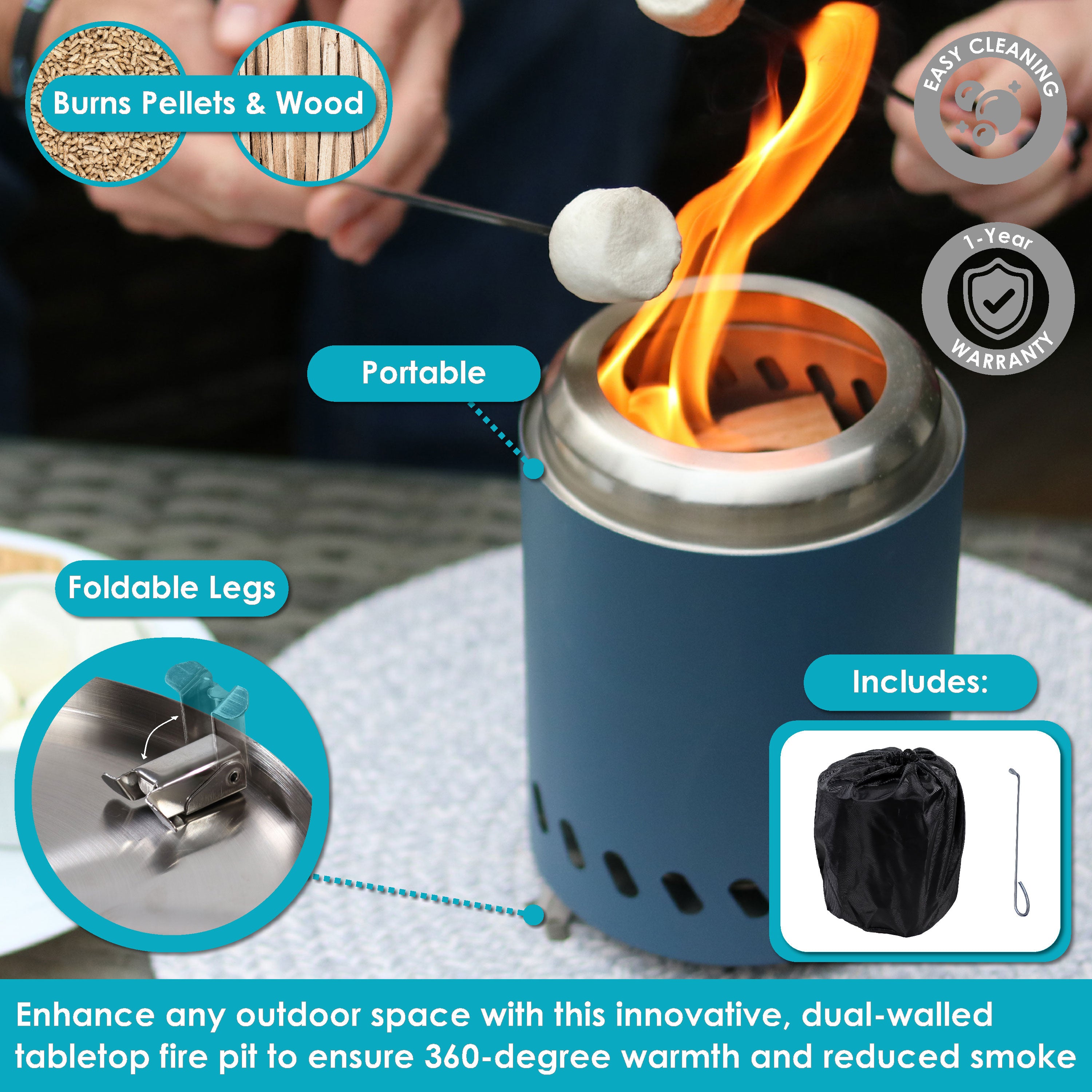 Sunnydaze Portable Tabletop Smokeless Fire Pit with Carry Bag & Poker - Perfect for Camping, Backyard, Patio & Outdoor Gatherings