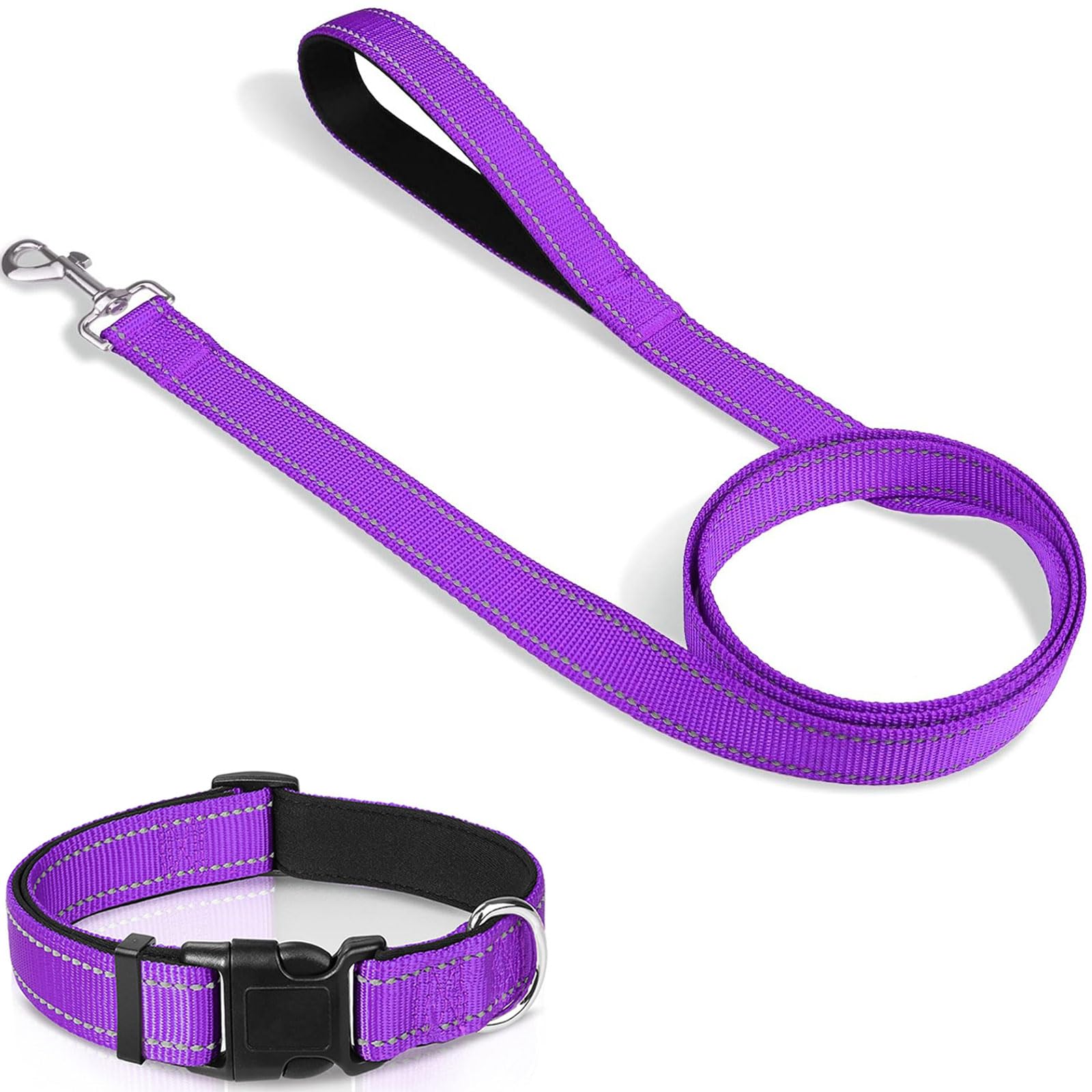 Joytale 6FT Reflective Dog Leash & Soft Neoprene Padded Collar Set (16-24