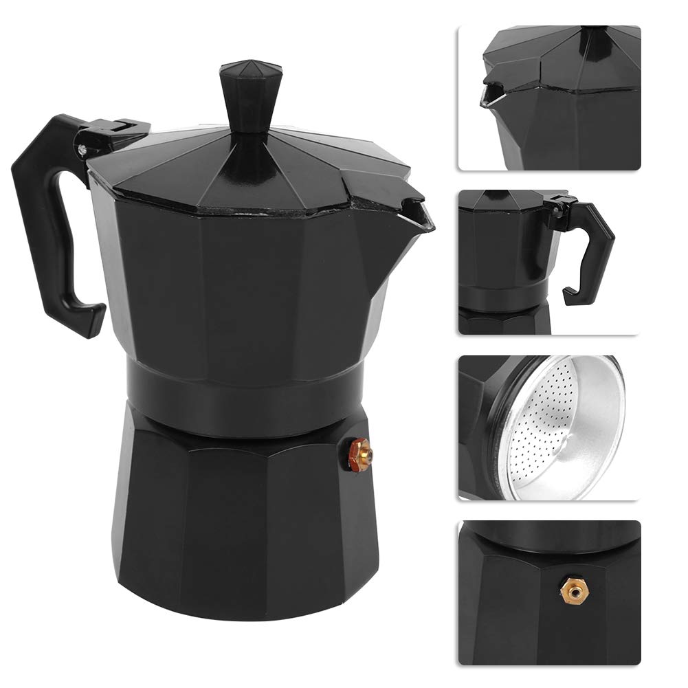 Oumefar 6 Cup Stovetop Espresso Maker - Italian Moka Pot for Rich Coffee - Durable Aluminum Coffee Brewer for Home & Office Use (Black) - Perfect for Espresso, Latte & Cappuccino Making