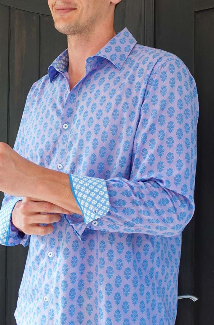 Men's Azalea Purple Printed Cotton Shirt - Casual Button Down Shirt for Summer, Spring & Fall | Perfect for Outdoor Activities, Date Nights & Office Wear