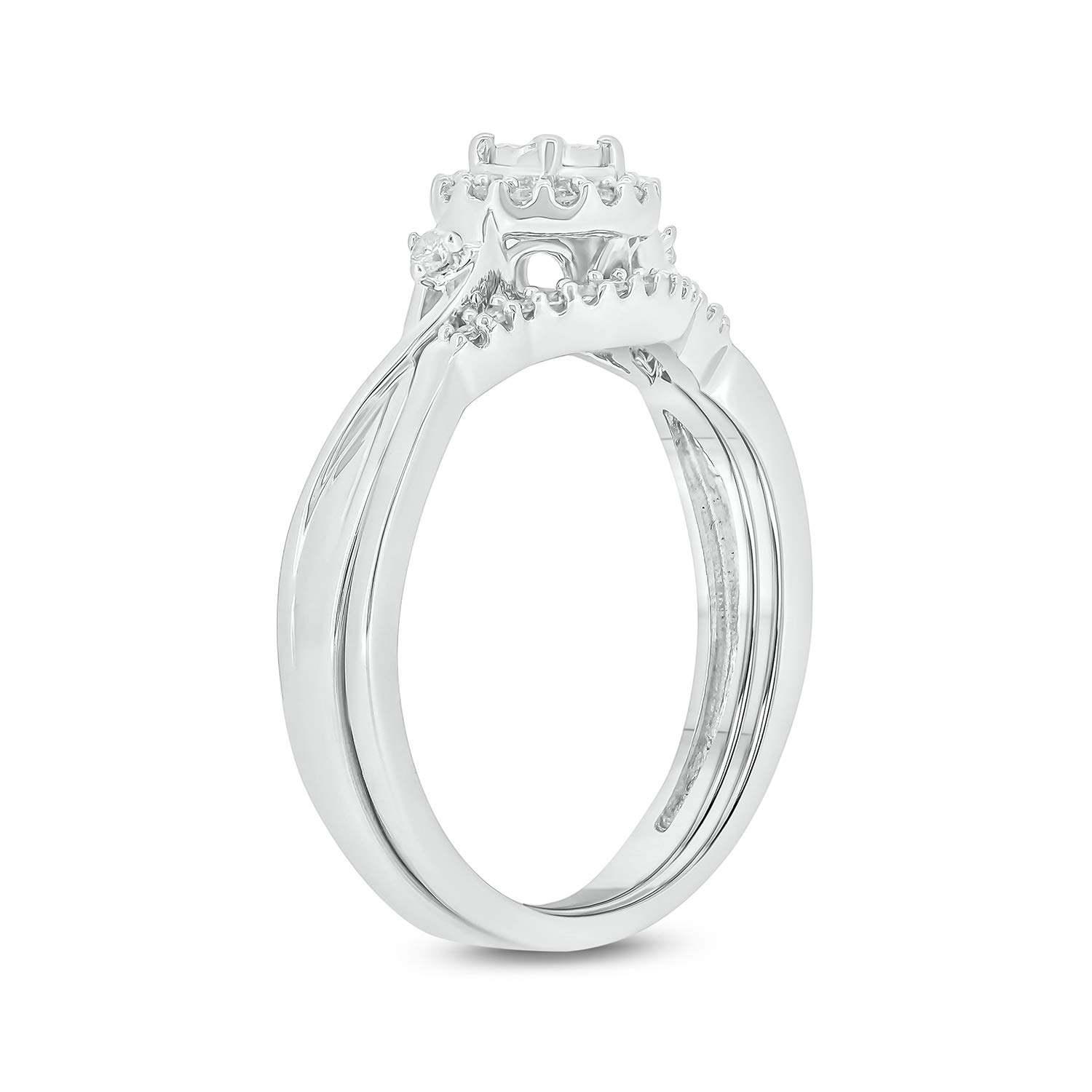 1/6 CT Natural Diamond Bridal Ring Set for Women - Elegant Wedding & Engagement Ring Set, Promise Ring, Twist Silver Band - Perfect for Proposals, Anniversaries & Special Occasions