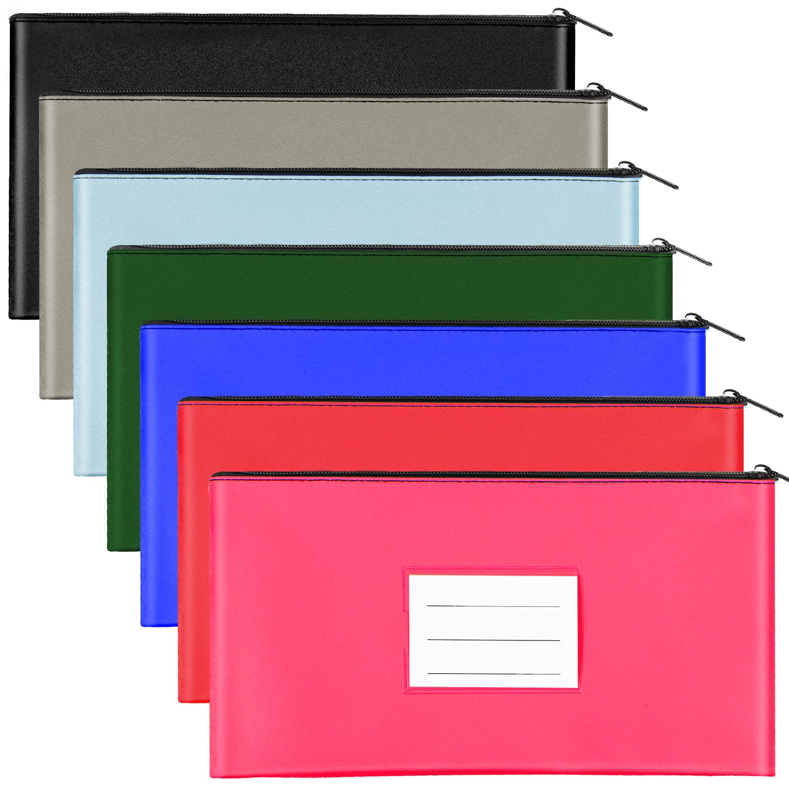 7-Pack Zippered Money Bags for Cash & Bank Deposits - 11.2x6.3 Inch Secure Money Pouches with 14 Cards (7 Colors) - Ideal for Small Businesses, Retail Stores & Cash Handling