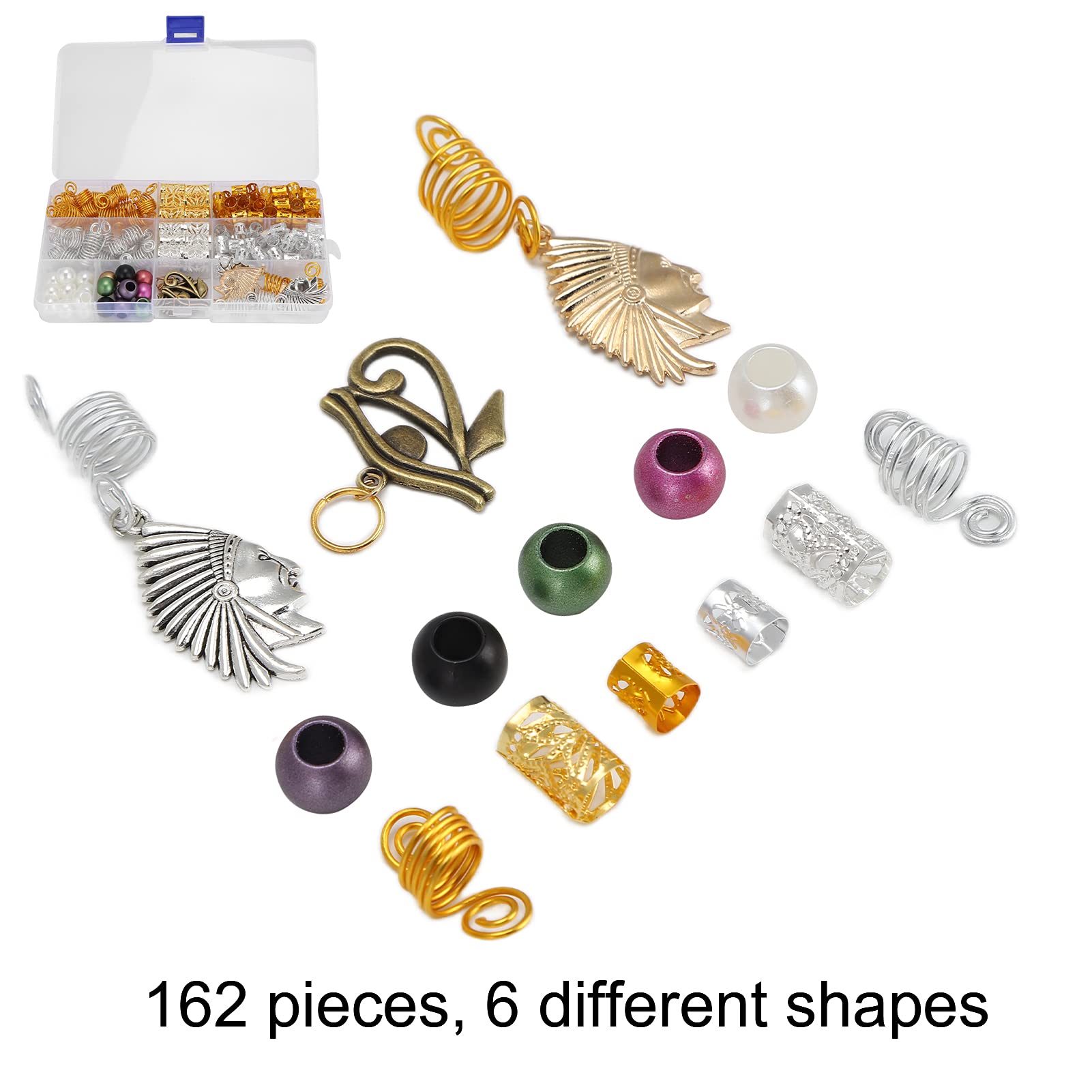162pcs Hair Beads for Braiding - 6 Different Shapes Cute Hair Accessories for Women & Girls | Perfect for Hair Decoration, Braid Jewelry & Gift Giving
