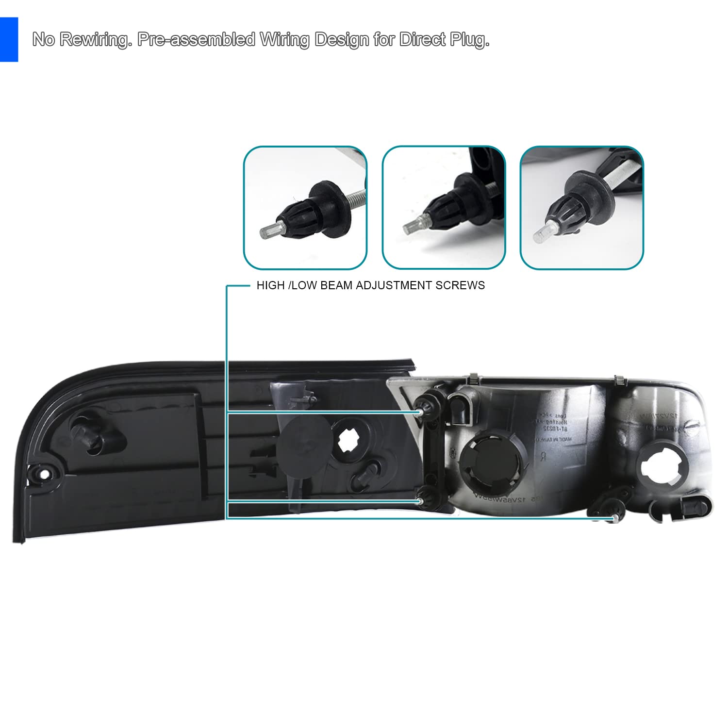 Spec-D Tuning Black Housing Clear Lens Headlights & Corner Lights for 1998-2011 Ford Crown Victoria - Left & Right Pair Headlight Assembly - Upgrade Your Ride for Night Driving & Enhanced Style