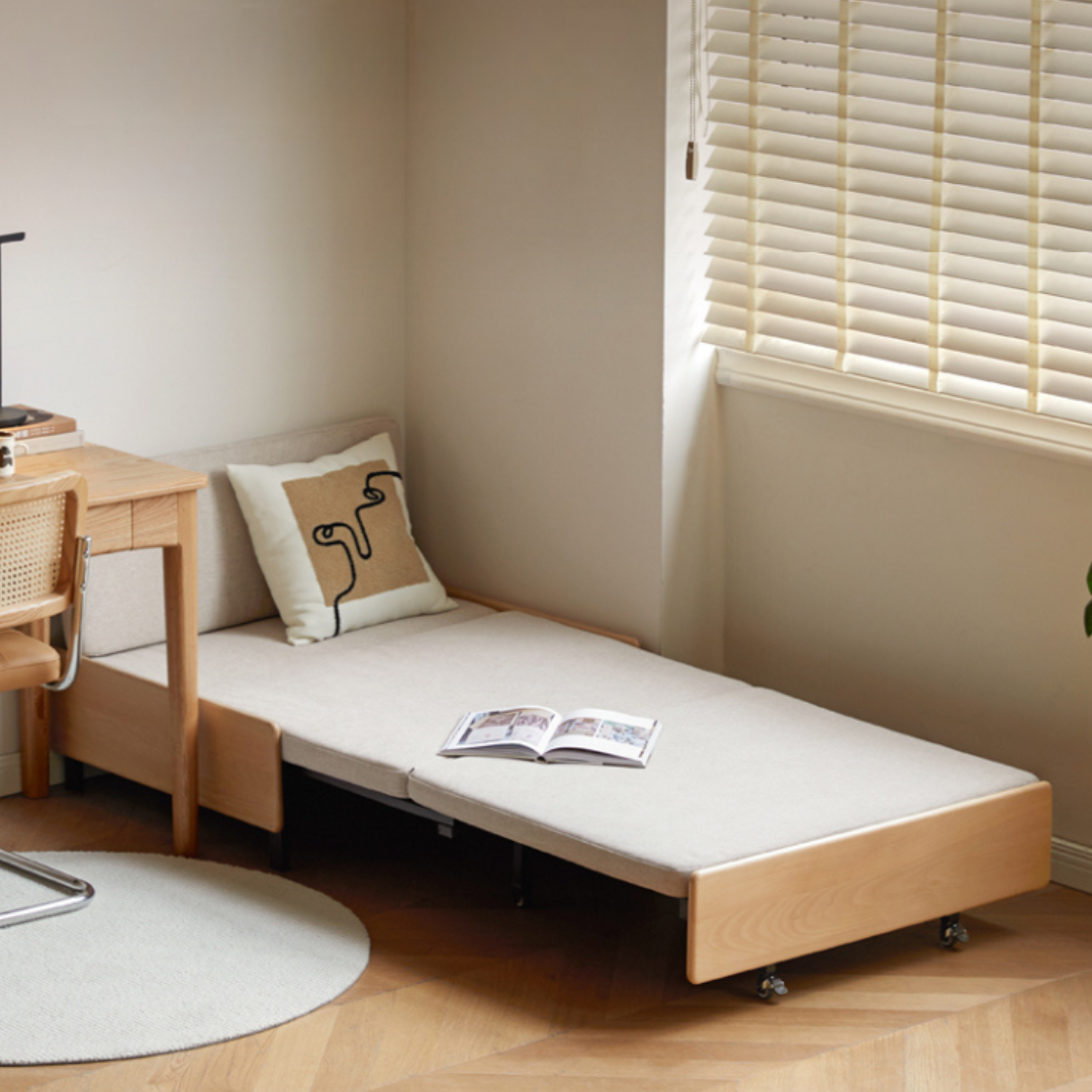 Solid Beech Wood Sofa Bed - Convertible Pull-Out Single Sleeper for Small Spaces | Guest Room & Studio Apartment Furniture
