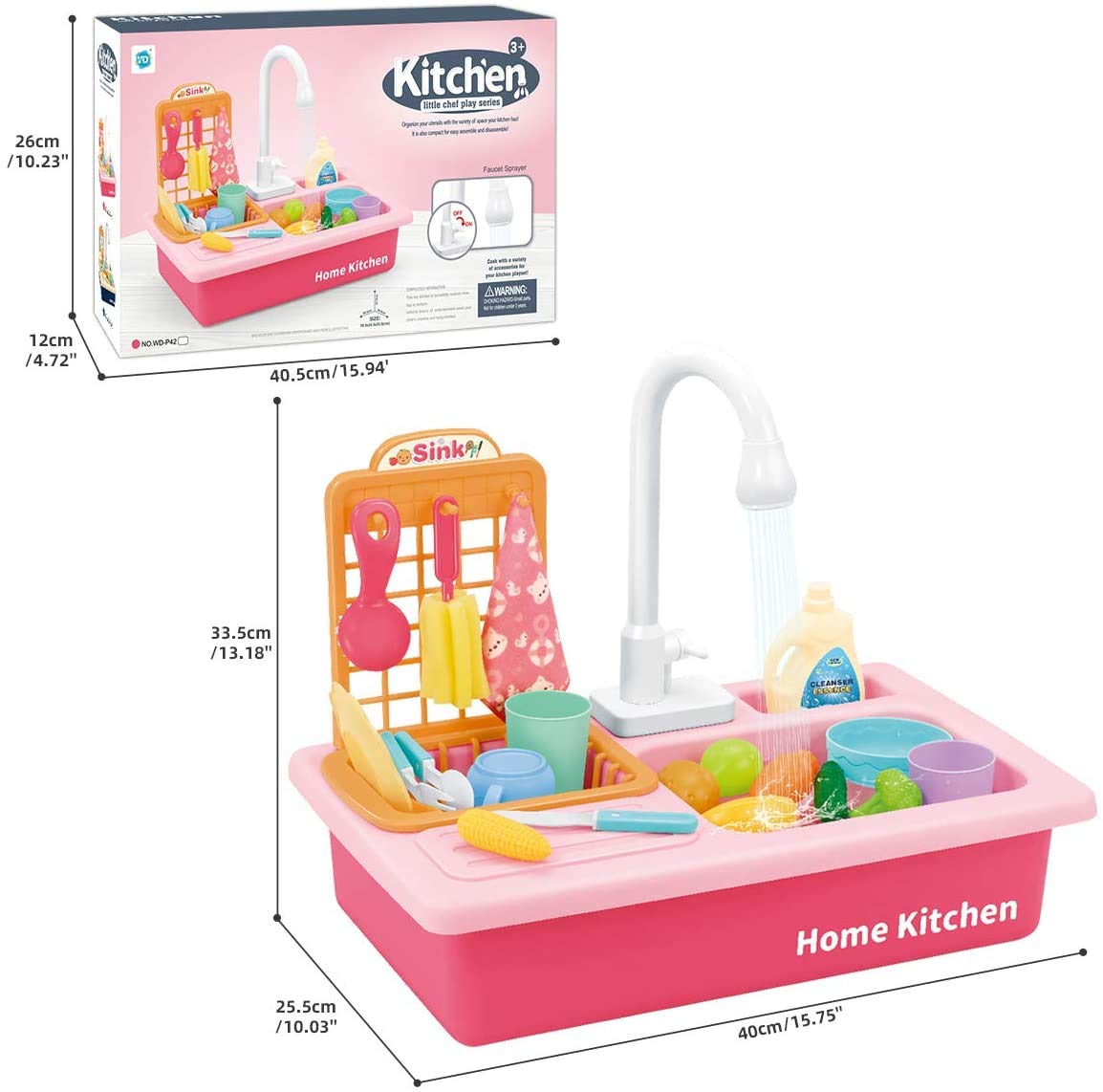 BOBXIN Kids Pretend Play Kitchen Sink with Running Water - Electric Dishwasher Toy Set with Upgraded Working Faucet & Dishes - Role Play Kitchen Water Toys for Toddlers & Preschoolers (Perfect for Birthday Gifts & Indoor Pretend Play)