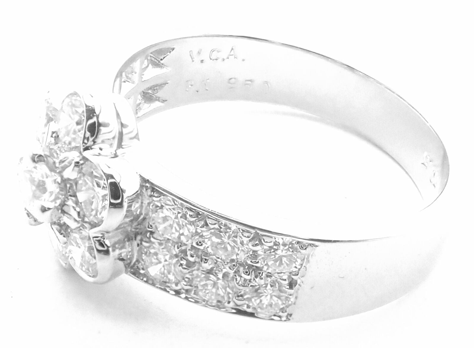 Authentic Van Cleef & Arpels Platinum Diamond Fleurette Flower Ring for Women - Luxury Jewelry Gift for Anniversary, Engagement & Special Occasions