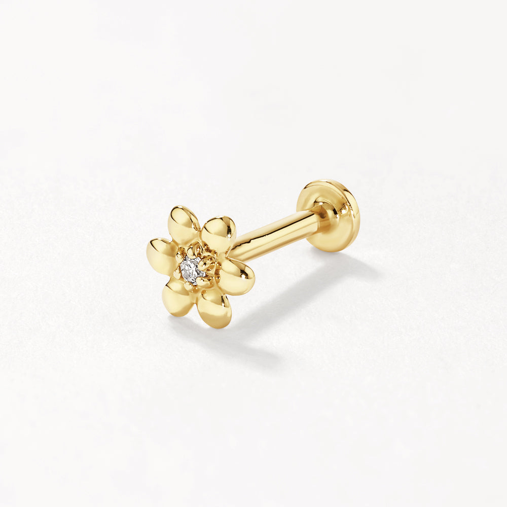 10K Gold Micro Diamond Daisy Helix Single Stud Earrings for Women - Dainty & Elegant Ear Jewelry for Everyday Wear, Parties & Special Occasions