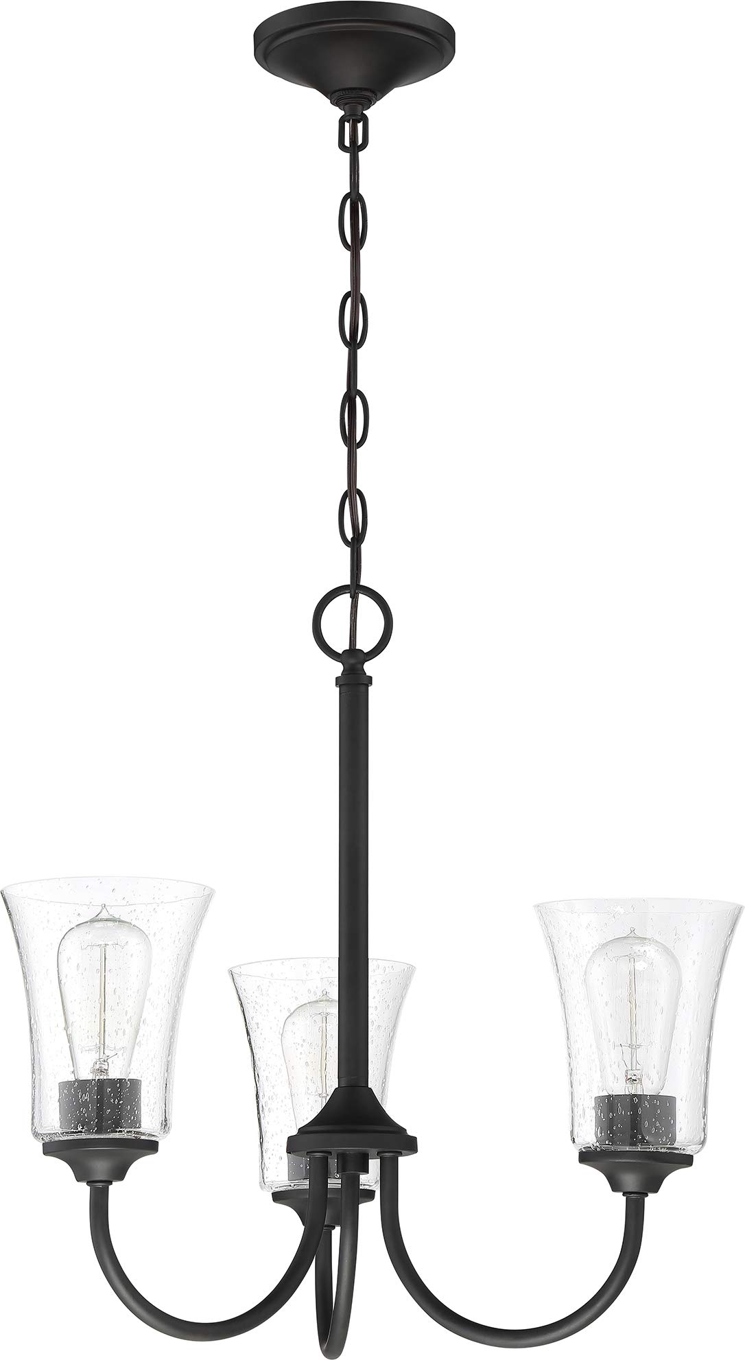 Craftmade 50423-FB Gwyneth 3-Light Clear Seedy Glass Chandelier, 300 Watts, Flat Black - Perfect for Dining Room, Foyer, or Bedroom Lighting