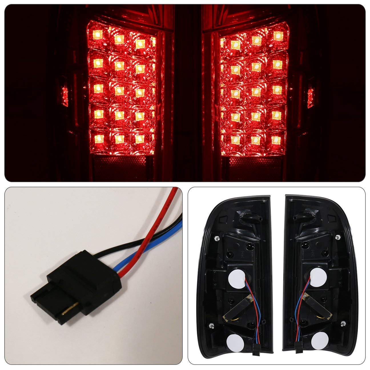 Ford F150 F250 F350 F450 LED Tail Lights (1997-2007) - Red Smoked Lens with Chrome Housing - Replacement & Compatible Parts for Pickup Trucks - Perfect for Night Driving & Enhanced Safety