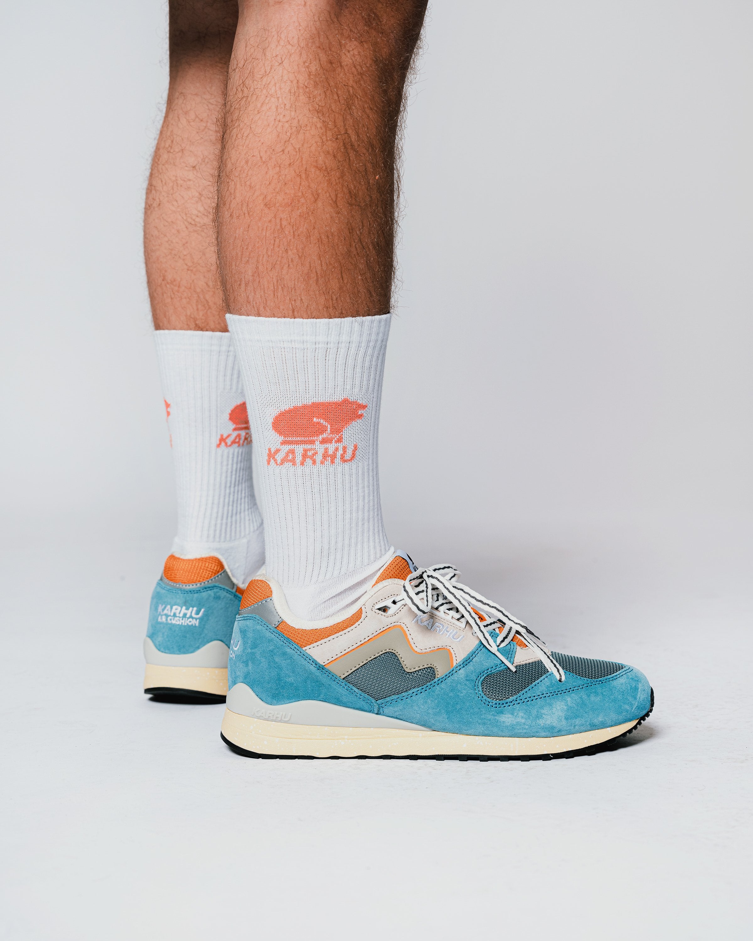 Classic Logo Socks - Bright White & Coral - Comfortable Cotton Crew Socks for Men & Women - Perfect for Casual Wear, Sports & Gifts