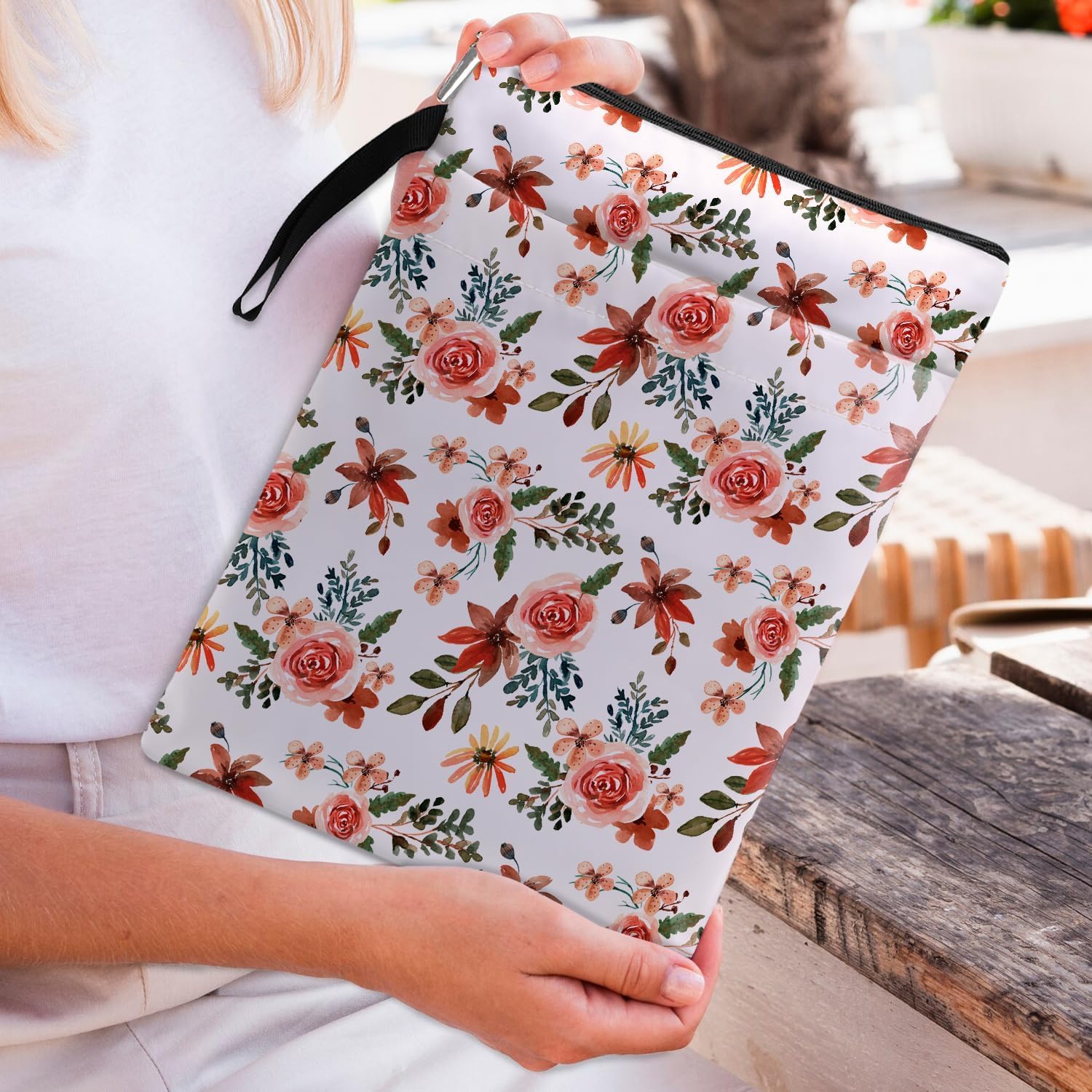 Premium Book Sleeve with Zipper Protector - Waterproof Hardcover & Paperback Book Cover - Wildflowers Pattern Book Pouch - Perfect Gift for Book Lovers (Women, Birthday, Graduation) - Pale Pink Wildflower Large Size - Ideal for Travel, School & Library Use