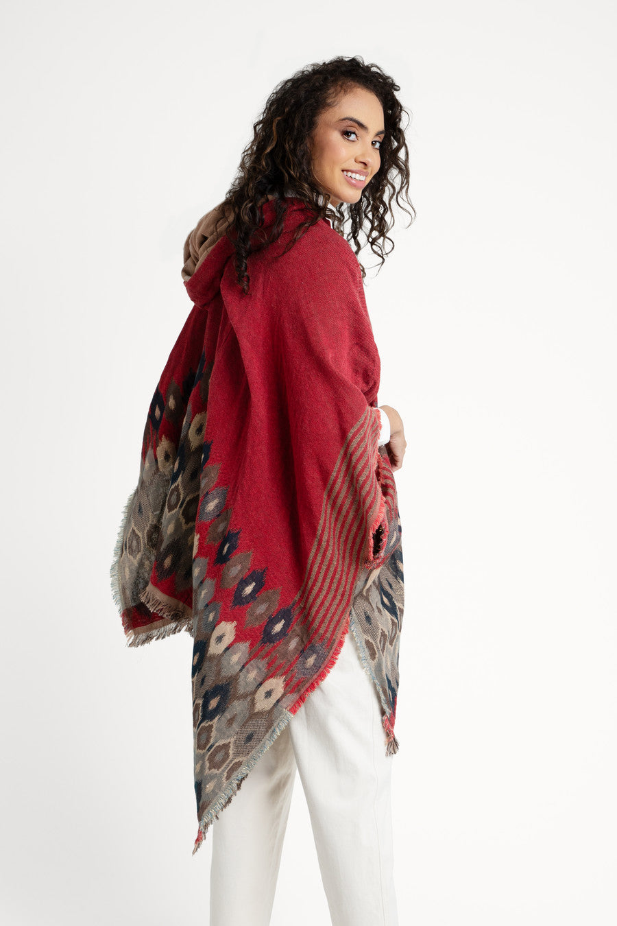 Aztec Frayed Hooded Poncho - Boho Chic Oversized Sweater Coat for Women | Perfect for Fall Layering, Music Festivals & Cozy Outdoor Adventures