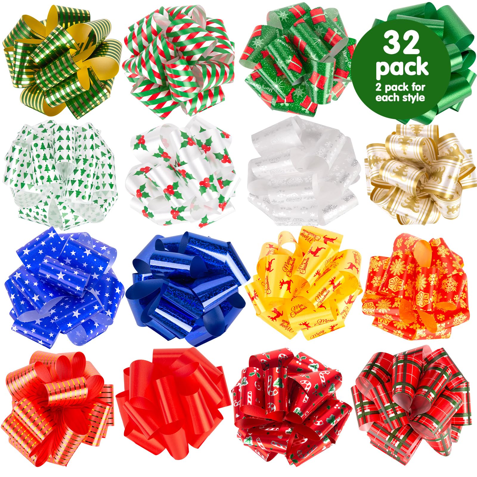 32PCS Christmas Pull Bows - 5 Inch Gift Wrapping Bows for Box Decor & Party Supplies